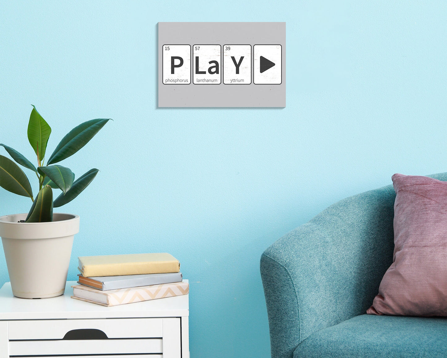 Geek Out with Chemistry: 7.5in x 5in Wooden Wall Decor Sign - "PLaYEr" Periodic Table Elements Words Chemistry Poster - Creative & Fun