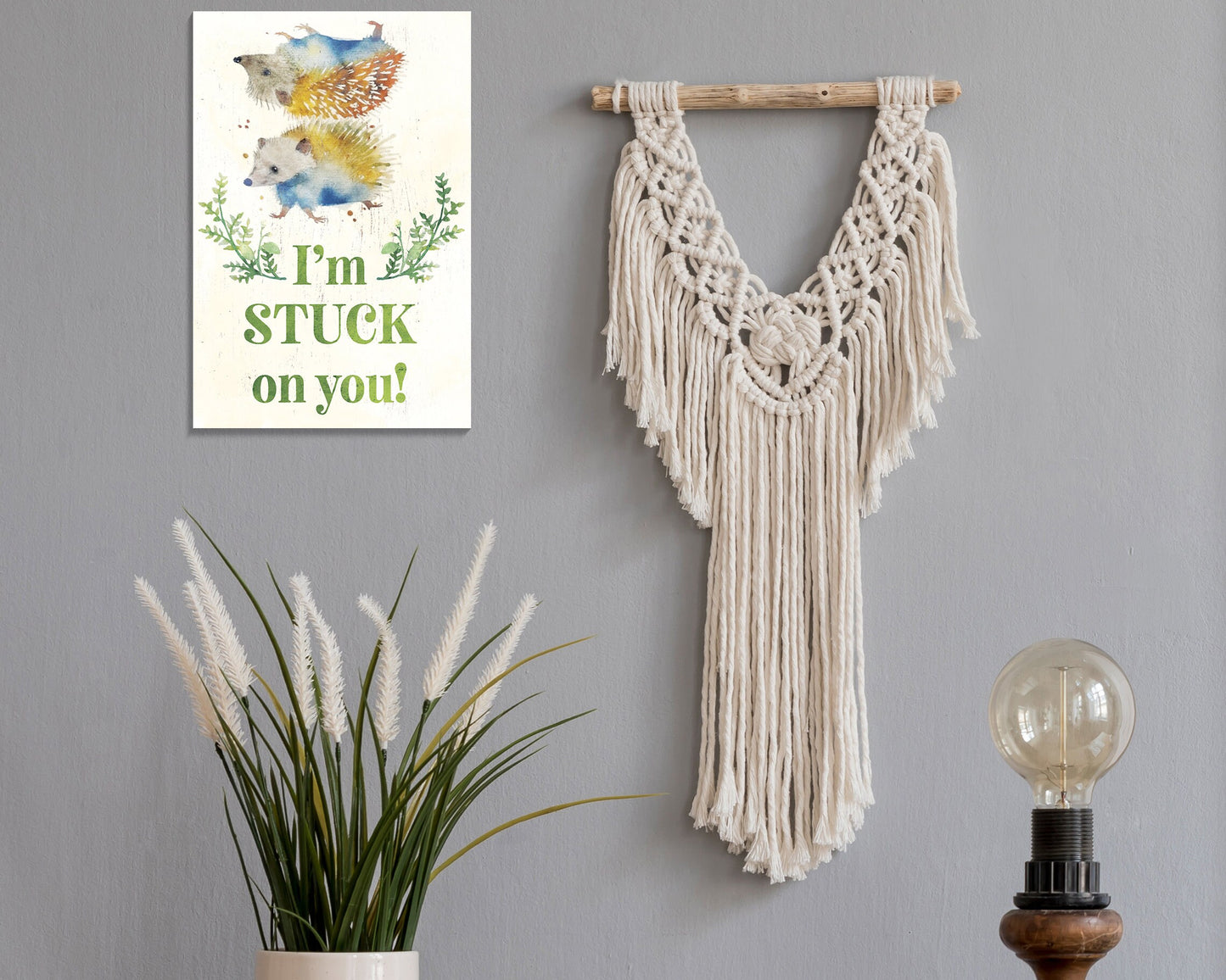 I'm Stuck On You with Hedgehogs - 7.5in x 5in Wooden Wall Decor Sign - Cute & Humorous Sign for Home and Office, Great Gift Idea