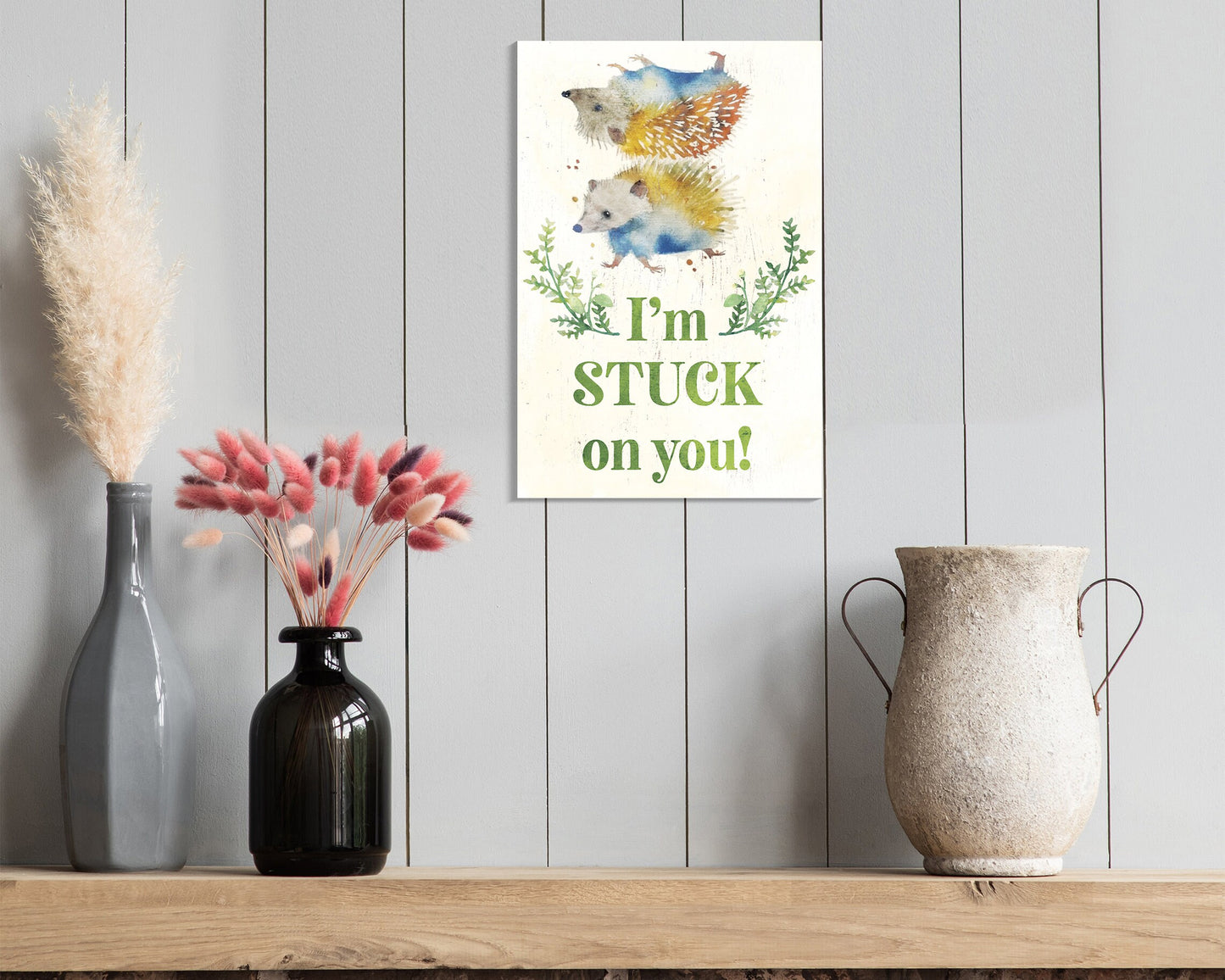 I'm Stuck On You with Hedgehogs - 7.5in x 5in Wooden Wall Decor Sign - Cute & Humorous Sign for Home and Office, Great Gift Idea