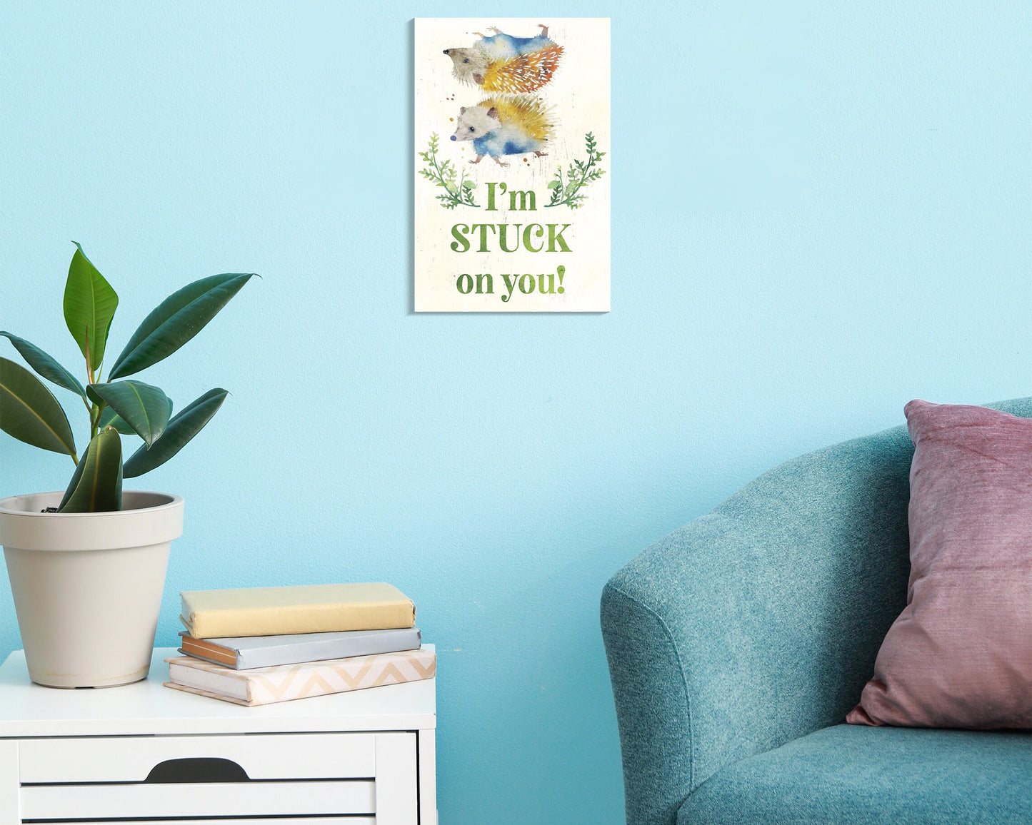I'm Stuck On You with Hedgehogs - 7.5in x 5in Wooden Wall Decor Sign - Cute & Humorous Sign for Home and Office, Great Gift Idea