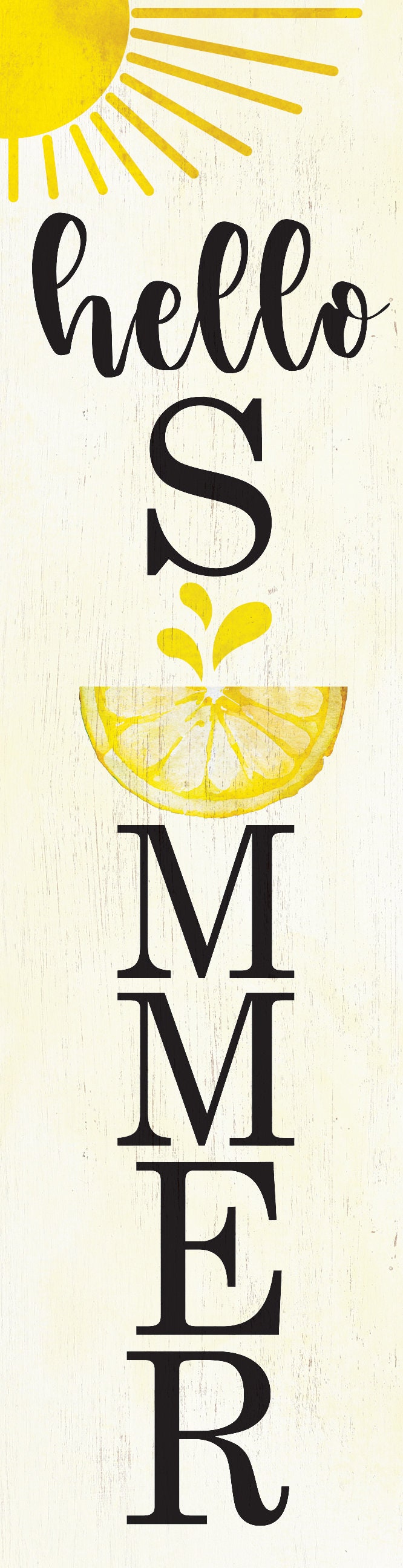 36in Hello Summer Wooden Porch Sign with Lemon Pattern, Perfect for Front Porch Home Decor, Seasonal Welcome Sign