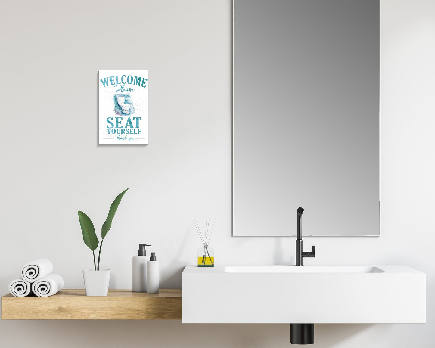 Welcome Please Seat Yourself Thank You - 7.5in x 5in Humor Wooden Wall Decor Sign - Perfect for Home, Bathroom & Office, Great Gift Idea