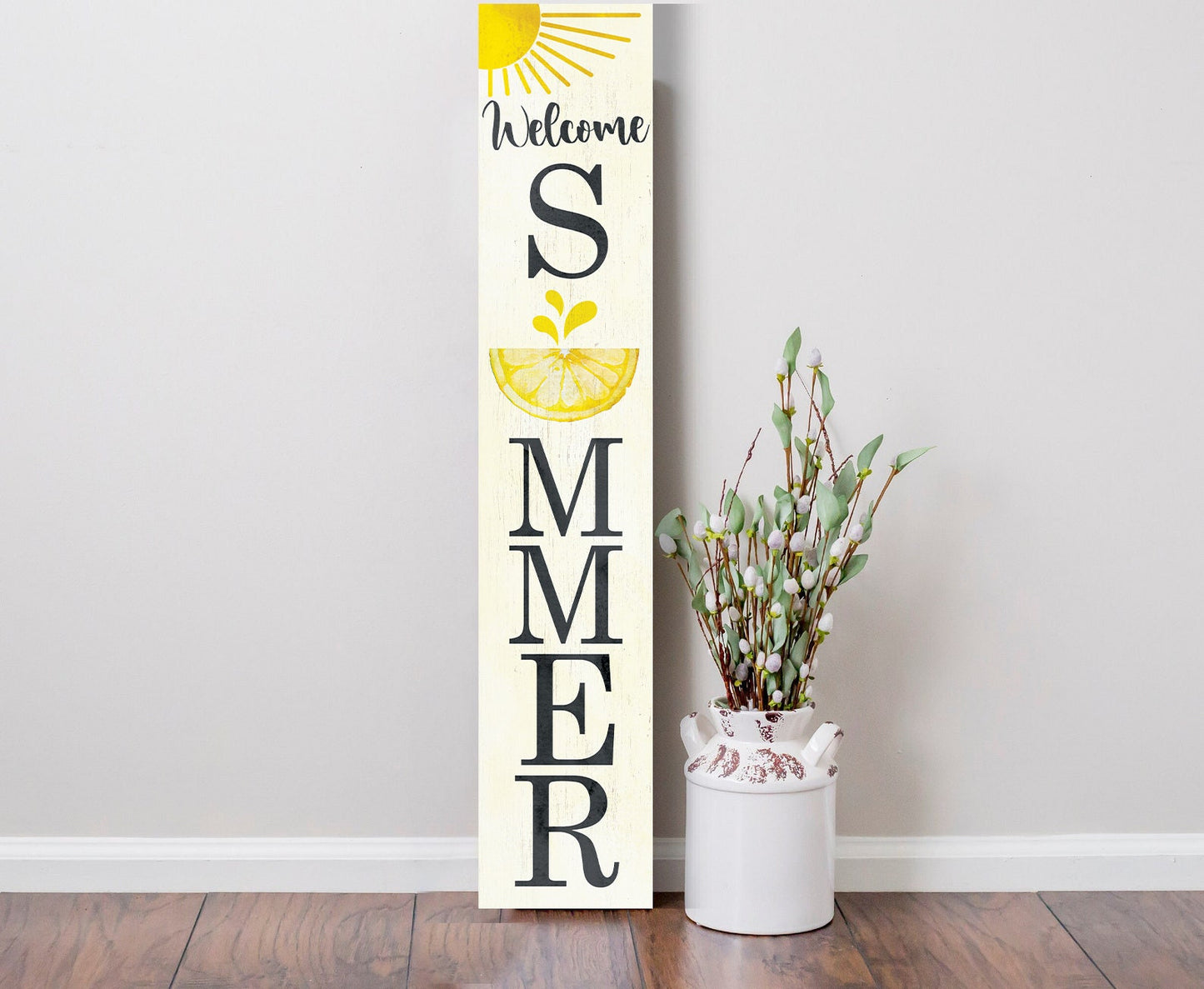 48in Welcome Summer with a Lemon Pattern Wooden Porch Sign - Perfect for Front Porch Decor and Outdoor Parties | Handmade from High-Quality