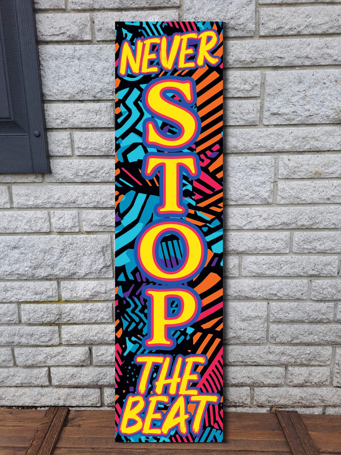 36In Wooden "Never Stop The Beat" Decor Sign For Front Door And Indoor Display Fun Door Sign