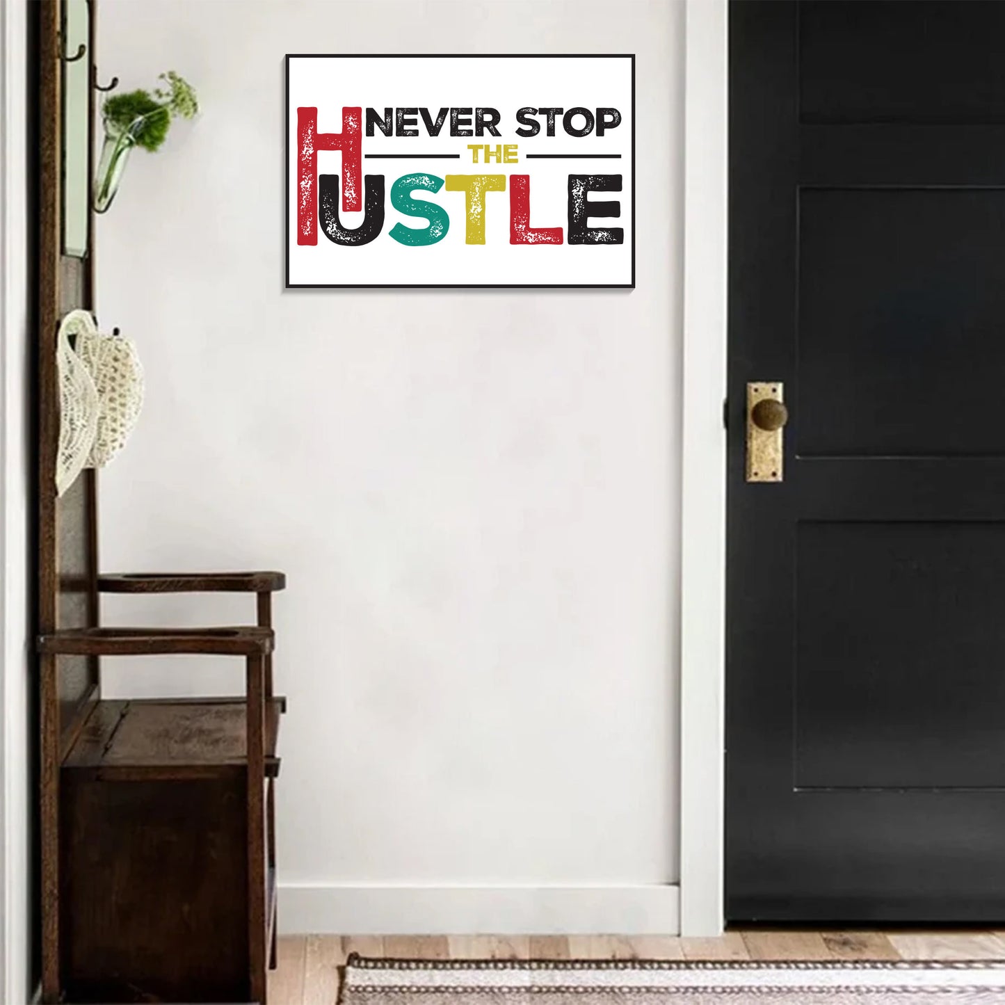 Wooden "Never Stop the Hustle" Wall Sign, 7.5in x 5in, Motivational Decor for Office, Home, or Study Space, Inspirational Quote Artwork