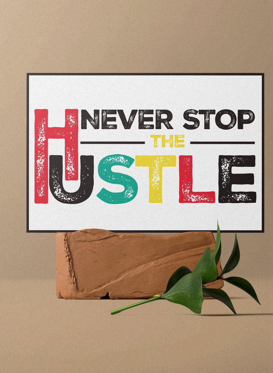 Wooden "Never Stop the Hustle" Wall Sign, 7.5in x 5in, Motivational Decor for Office, Home, or Study Space, Inspirational Quote Artwork