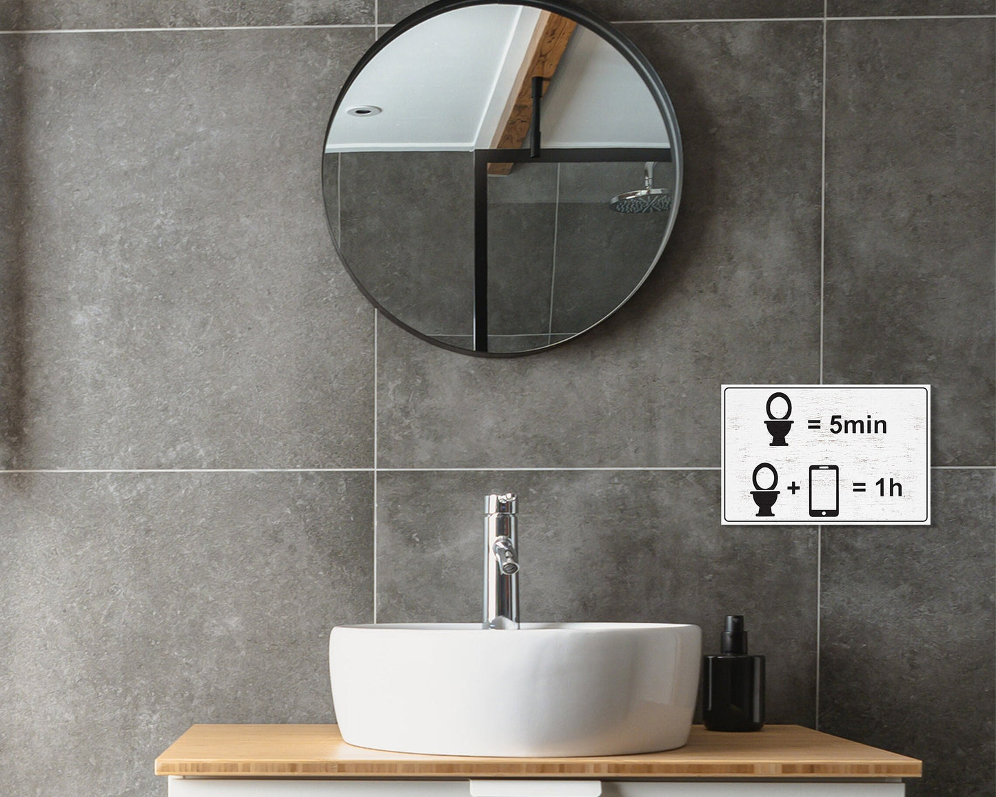 Add Laughter to Your Bathroom: 7.5in x 5in Wooden Wall Decor Sign - "Toilet = 5 min, Toilet + Phone = 1 Hour" - Humorous & Fun