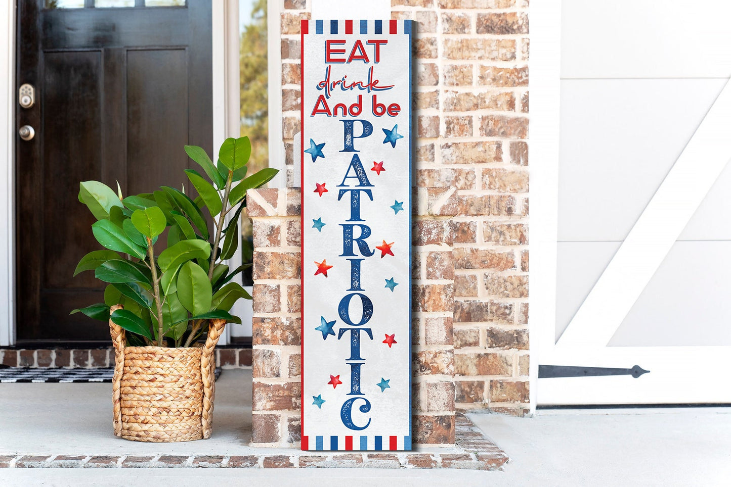 36in 4th of July Eat, Drink, and Be Patriotic Wooden Porch Sign - Festive Outdoor Decoration