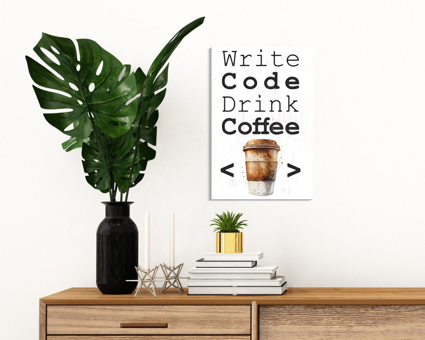 Write Code Drink Coffee - 7.5in x 5in Wooden Wall Decor Sign - Programmer's Motto for Home & Office, Perfect Gift for Developers