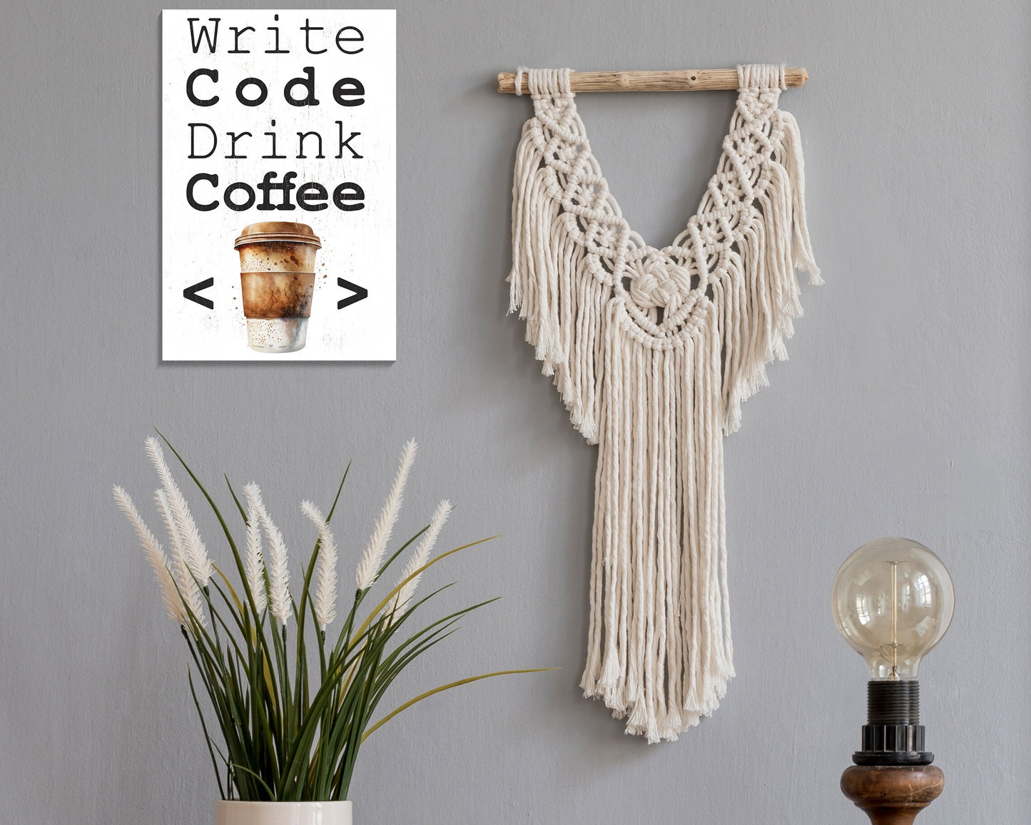 Write Code Drink Coffee - 7.5in x 5in Wooden Wall Decor Sign - Programmer's Motto for Home & Office, Perfect Gift for Developers