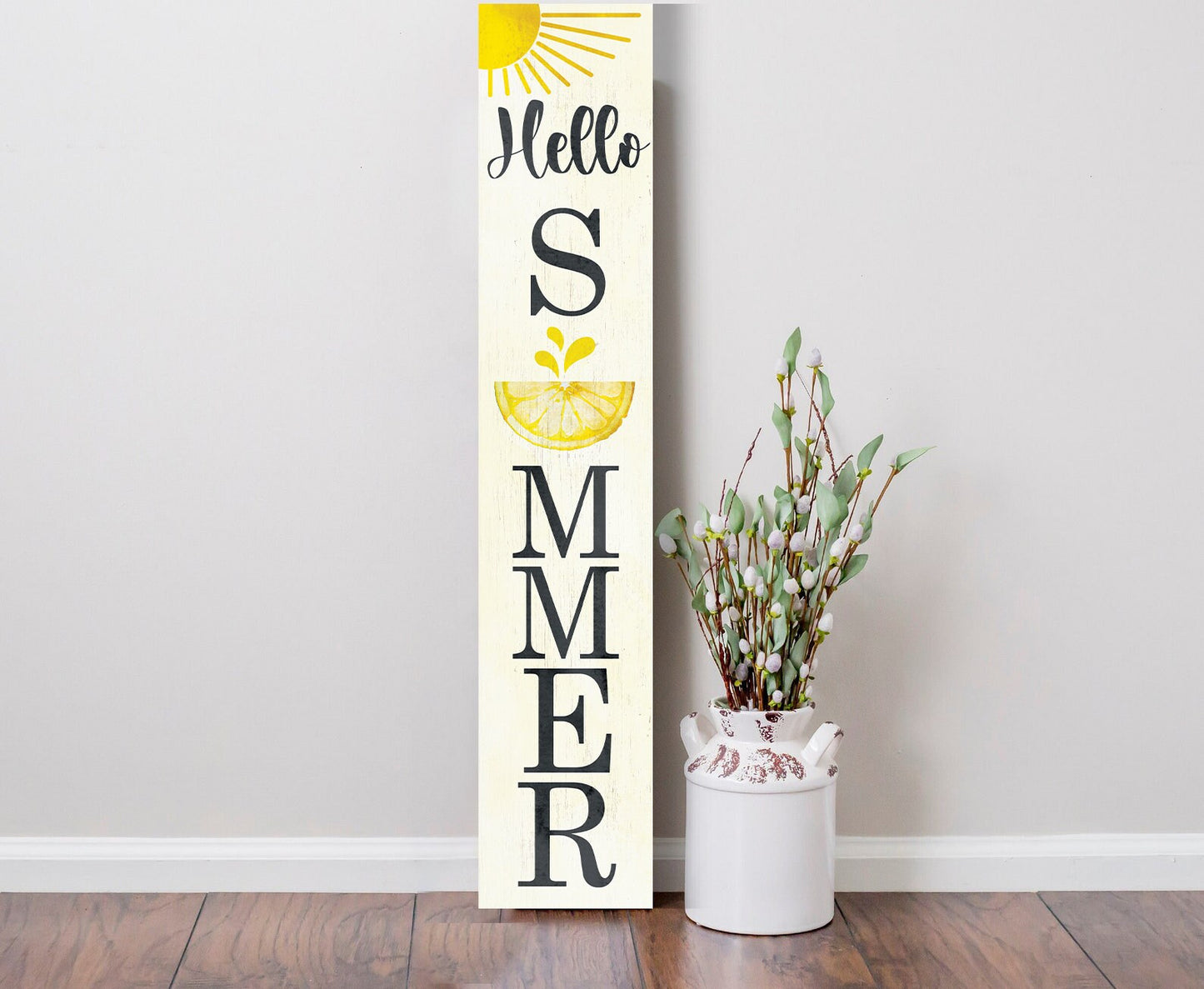 48in "Hello Summer" with Lemon Pattern Wooden Porch Sign - Perfect for Front Porch Decor and Outdoor Parties