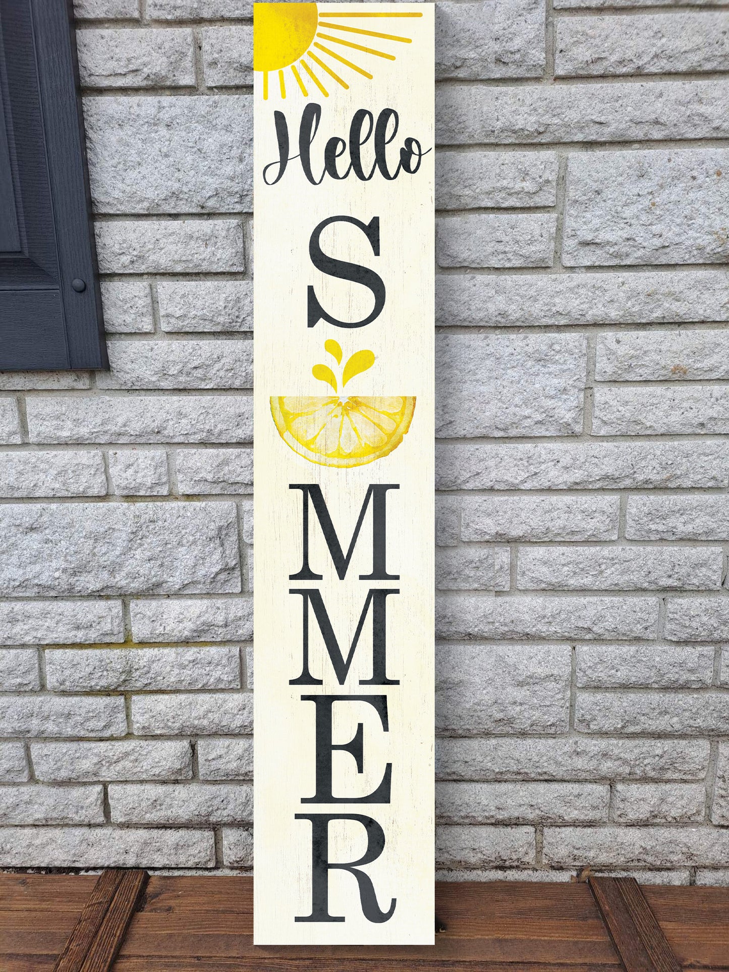 48in "Hello Summer" with Lemon Pattern Wooden Porch Sign - Perfect for Front Porch Decor and Outdoor Parties