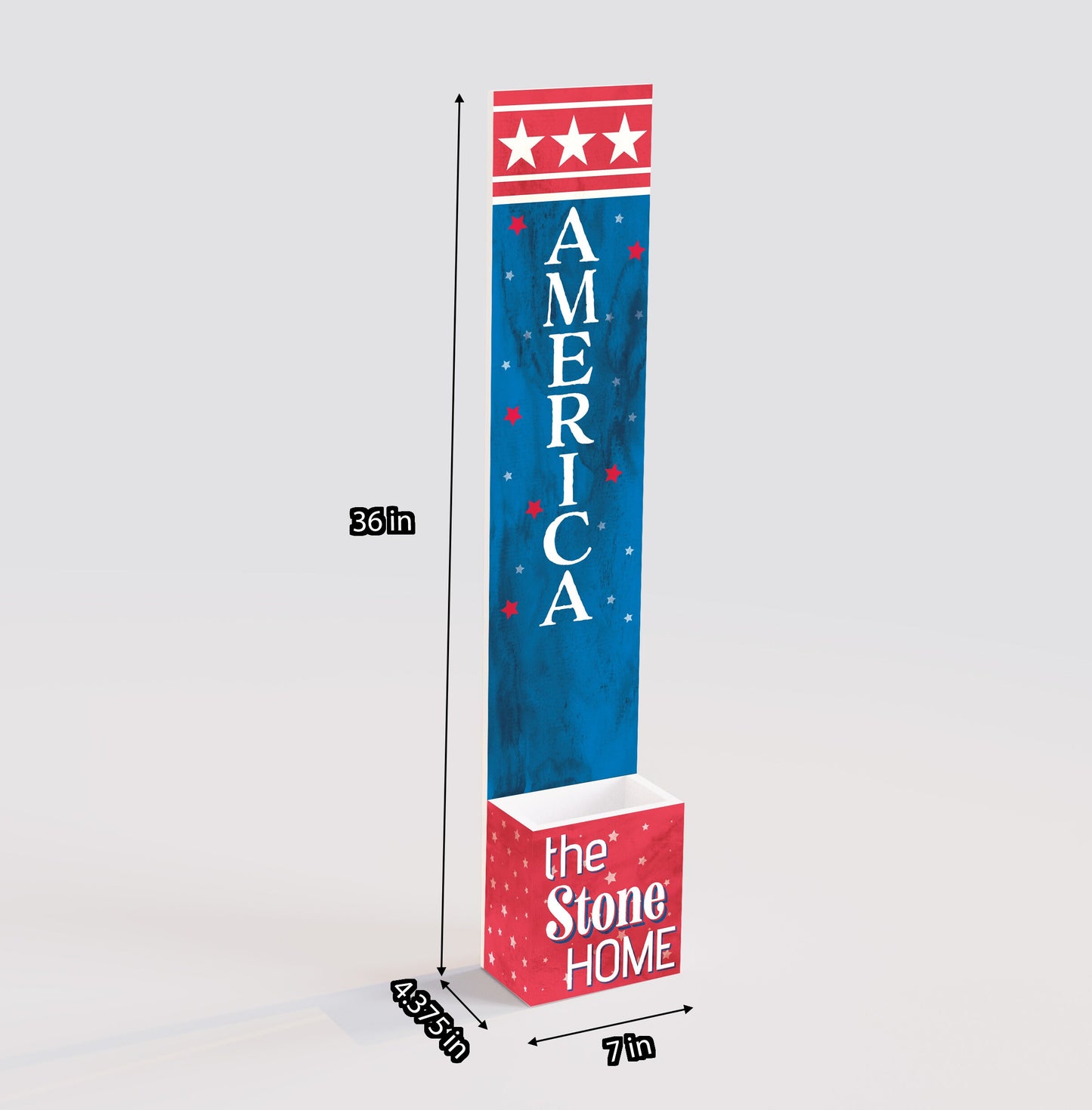 36in 4th of July Address Sign with Holder & Succulent Planter | Outdoor Decoration and Celebration Address Plaque Planter