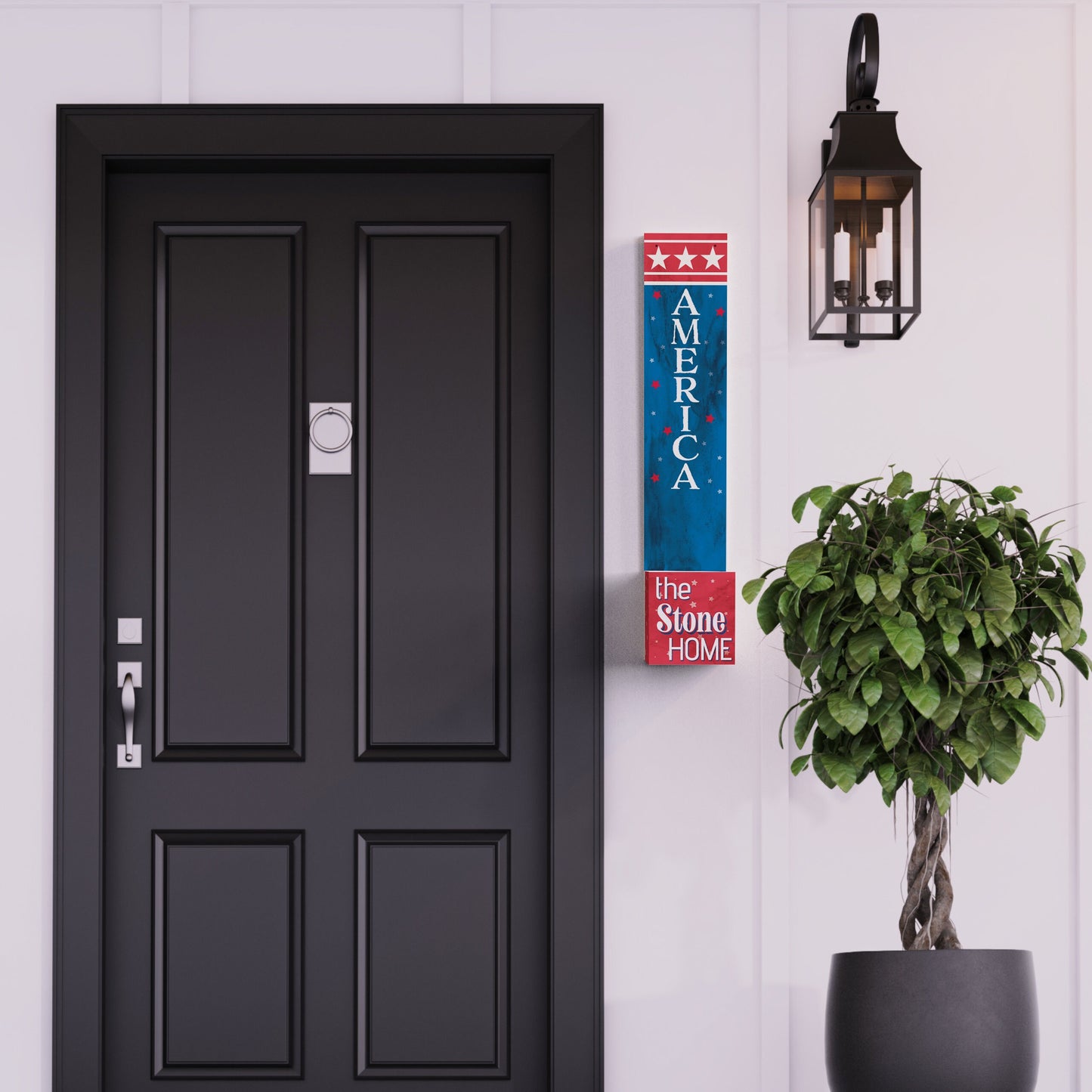 36in 4th of July Address Sign with Holder & Succulent Planter | Outdoor Decoration and Celebration Address Plaque Planter