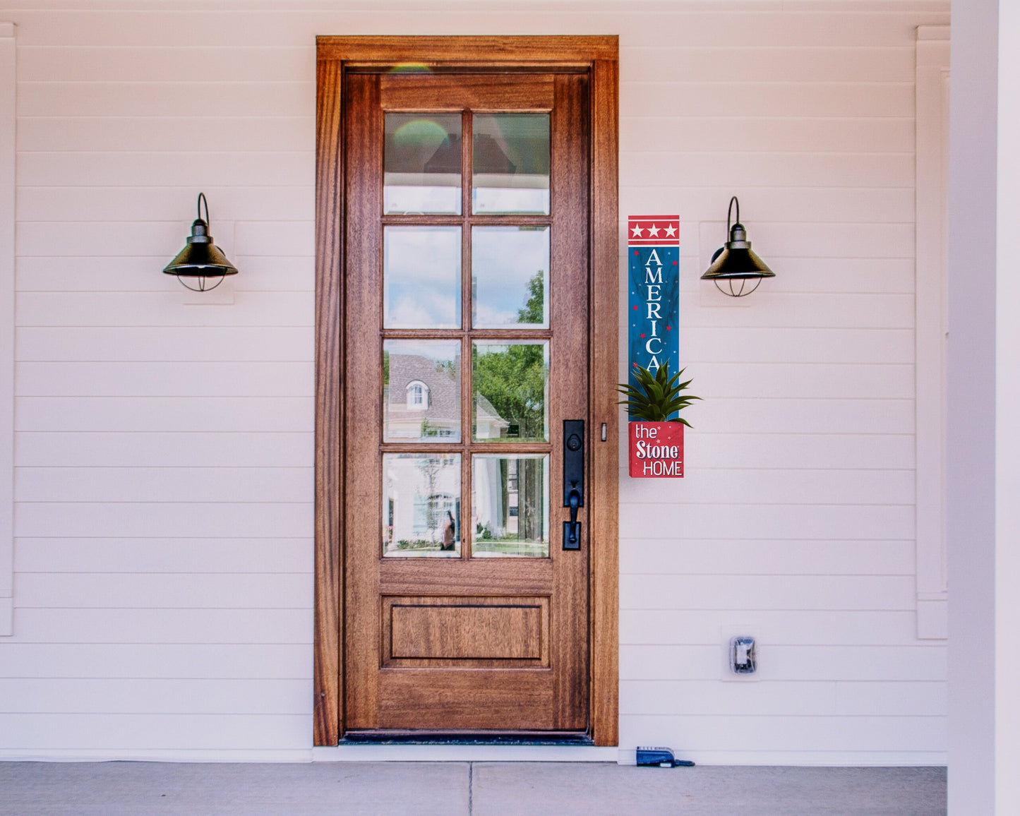 36in 4th of July Address Sign with Holder & Succulent Planter | Outdoor Decoration and Celebration Address Plaque Planter