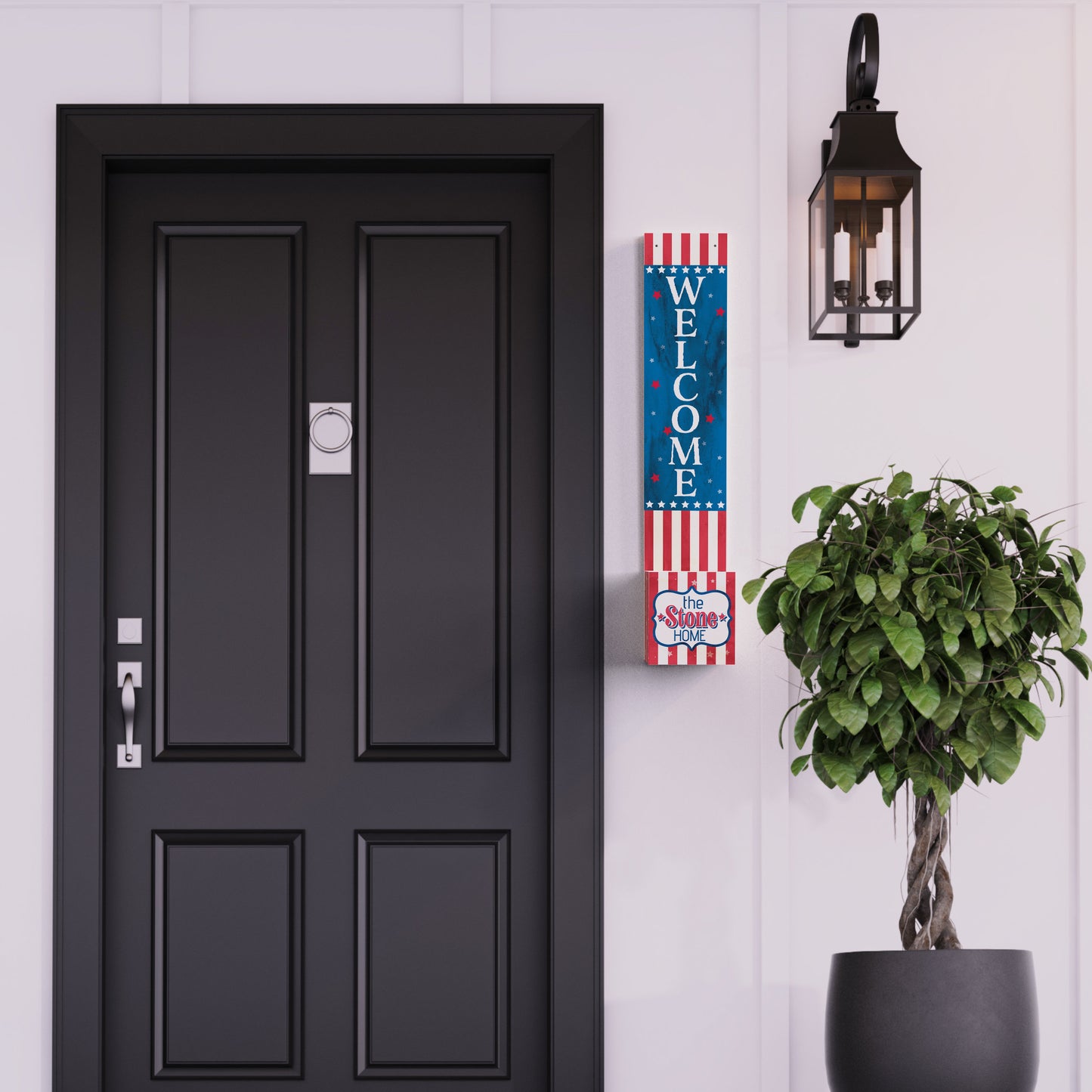 36in 4th of July Address Sign with Holder & Succulent Planter - Address Plaque Planter for Outdoor Decor and Celebration