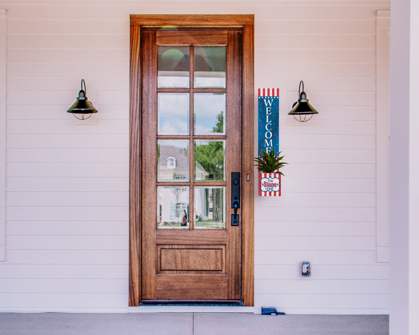 36in 4th of July Address Sign with Holder & Succulent Planter - Address Plaque Planter for Outdoor Decor and Celebration