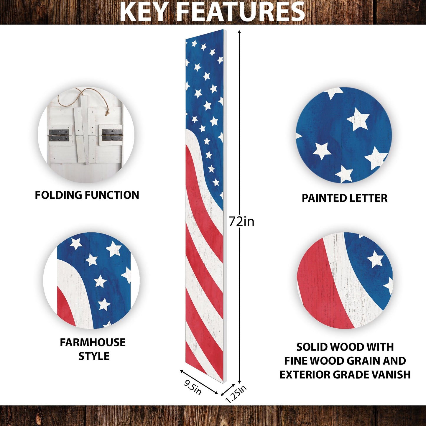 72in 4th of July Wooden Porch Sign - Patriotic Decor to Celebrate Independence Day with Style