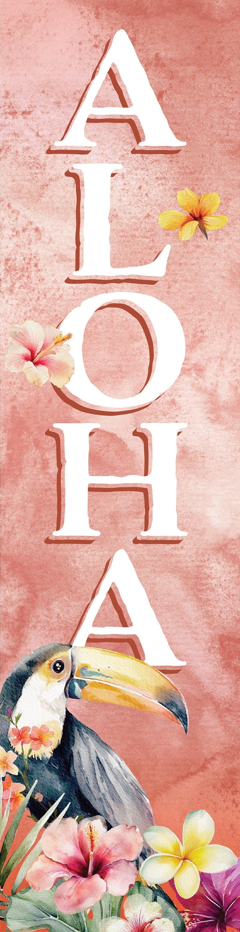 36in Aloha Porch Sign with Ramphastidae Pattern for Front Door, Tropical Summer Wall Decor, Outdoor Summer Jungle Vibes Display