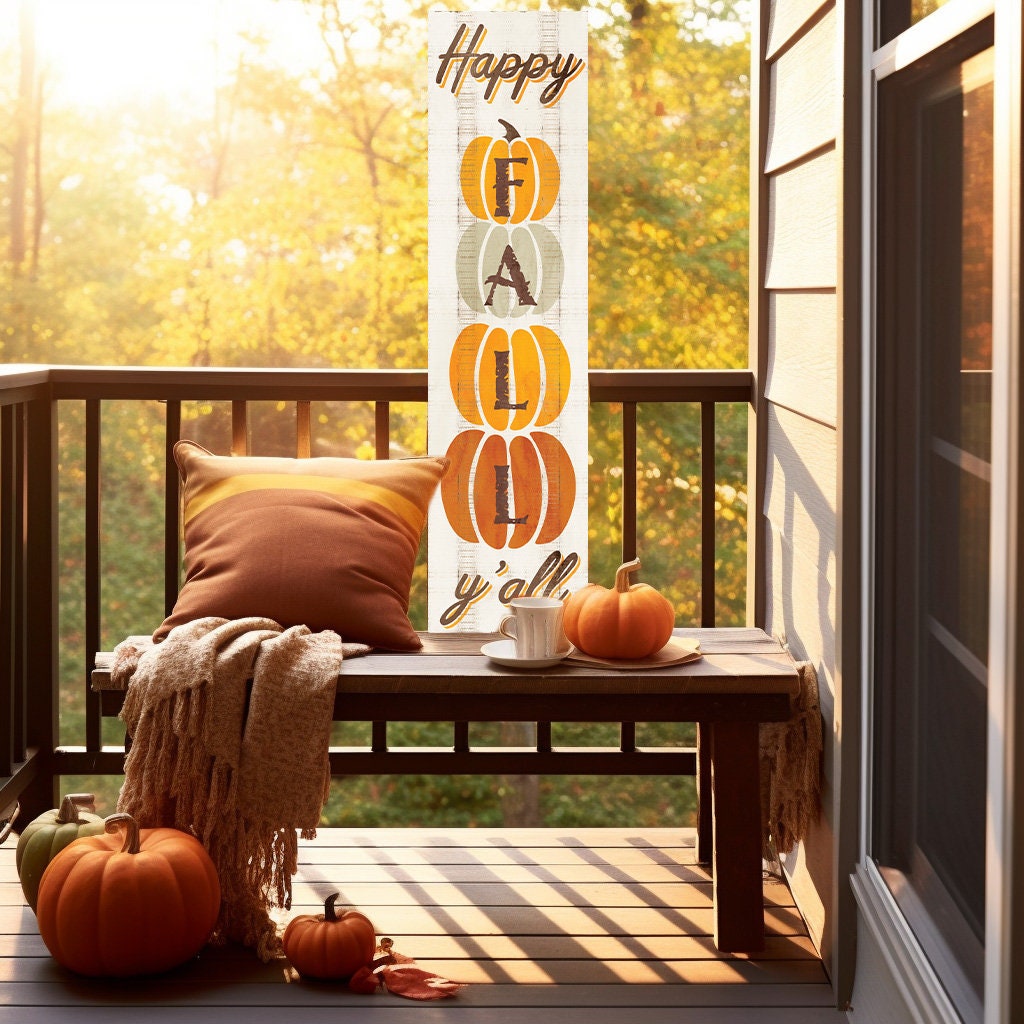 36in "Happy Fall Y'all" Wooden Porch Sign Seasonal Front Door Display | Perfect for Autumn Celebrations | Rustic Decor