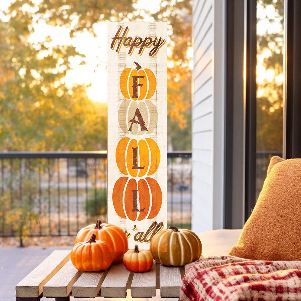 36in "Happy Fall Y'all" Wooden Porch Sign Seasonal Front Door Display | Perfect for Autumn Celebrations | Rustic Decor
