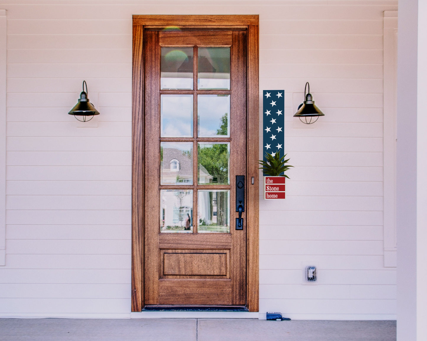36in 4th of July Address Sign with Holder & Succulent Planter | Outdoor Decor and Celebration Address Plaque Planter