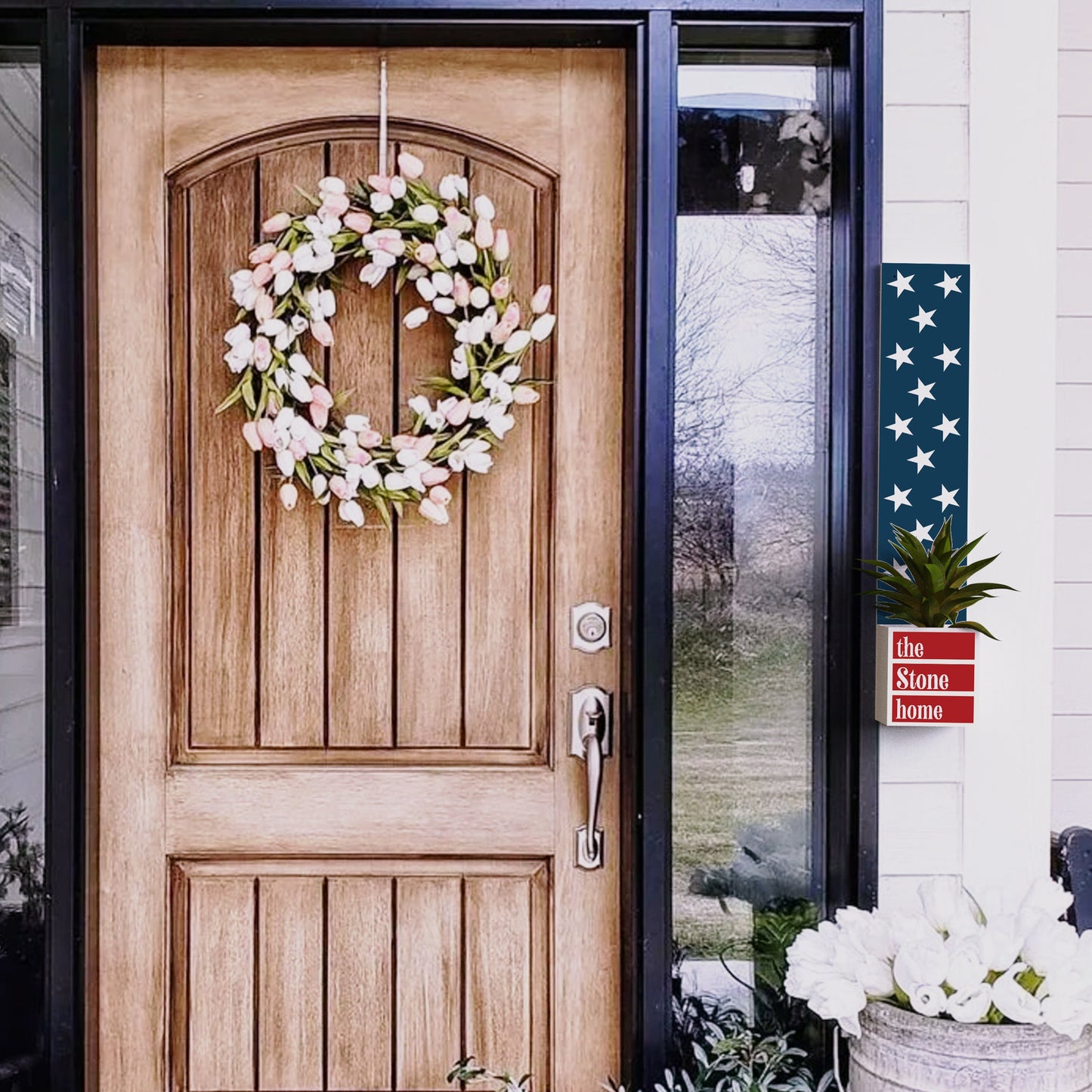 36in 4th of July Address Sign with Holder & Succulent Planter | Outdoor Decor and Celebration Address Plaque Planter