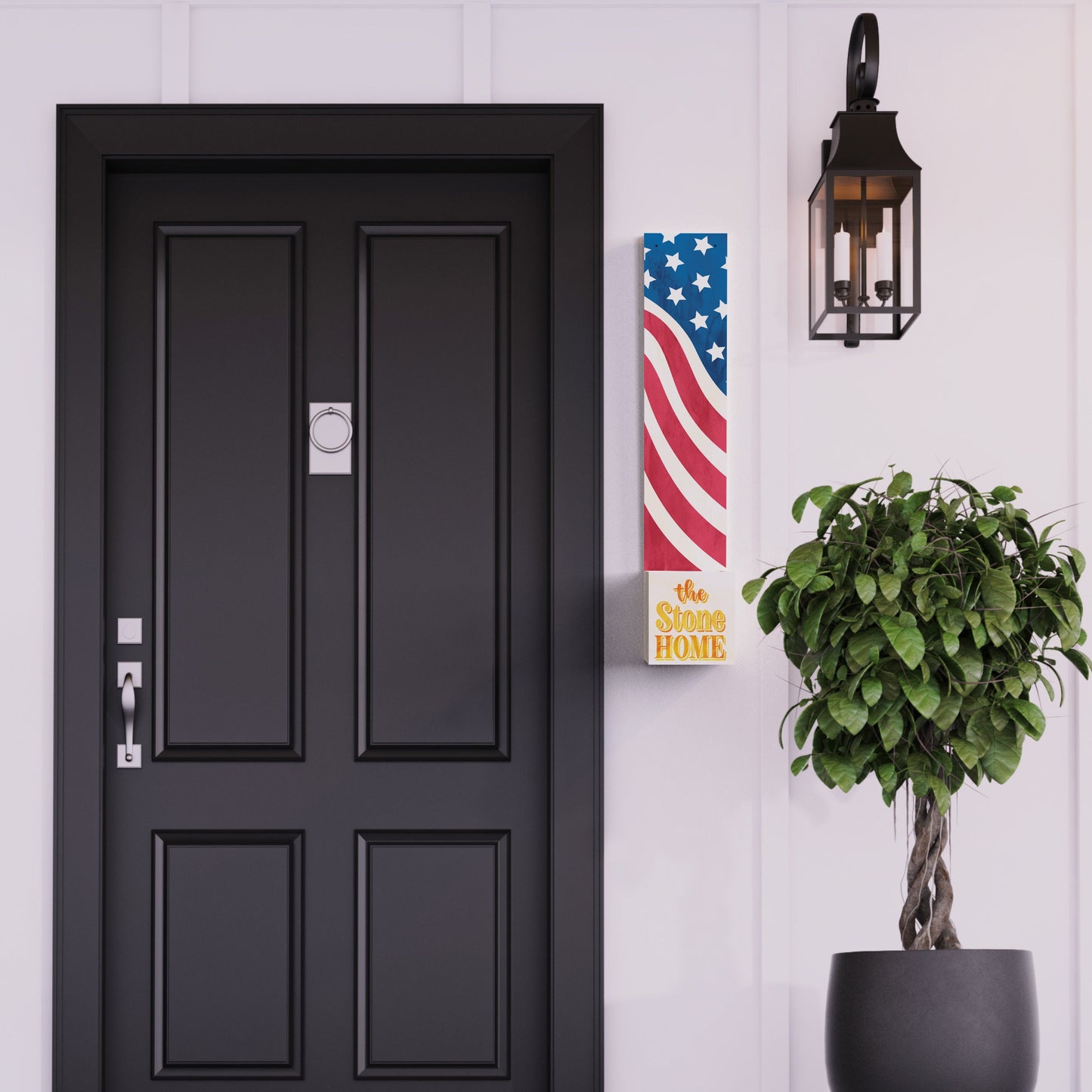 36in 4th of July Address Sign with Holder & Succulent Planter - An Address Plaque Planter for Outdoor Decor and Celebration