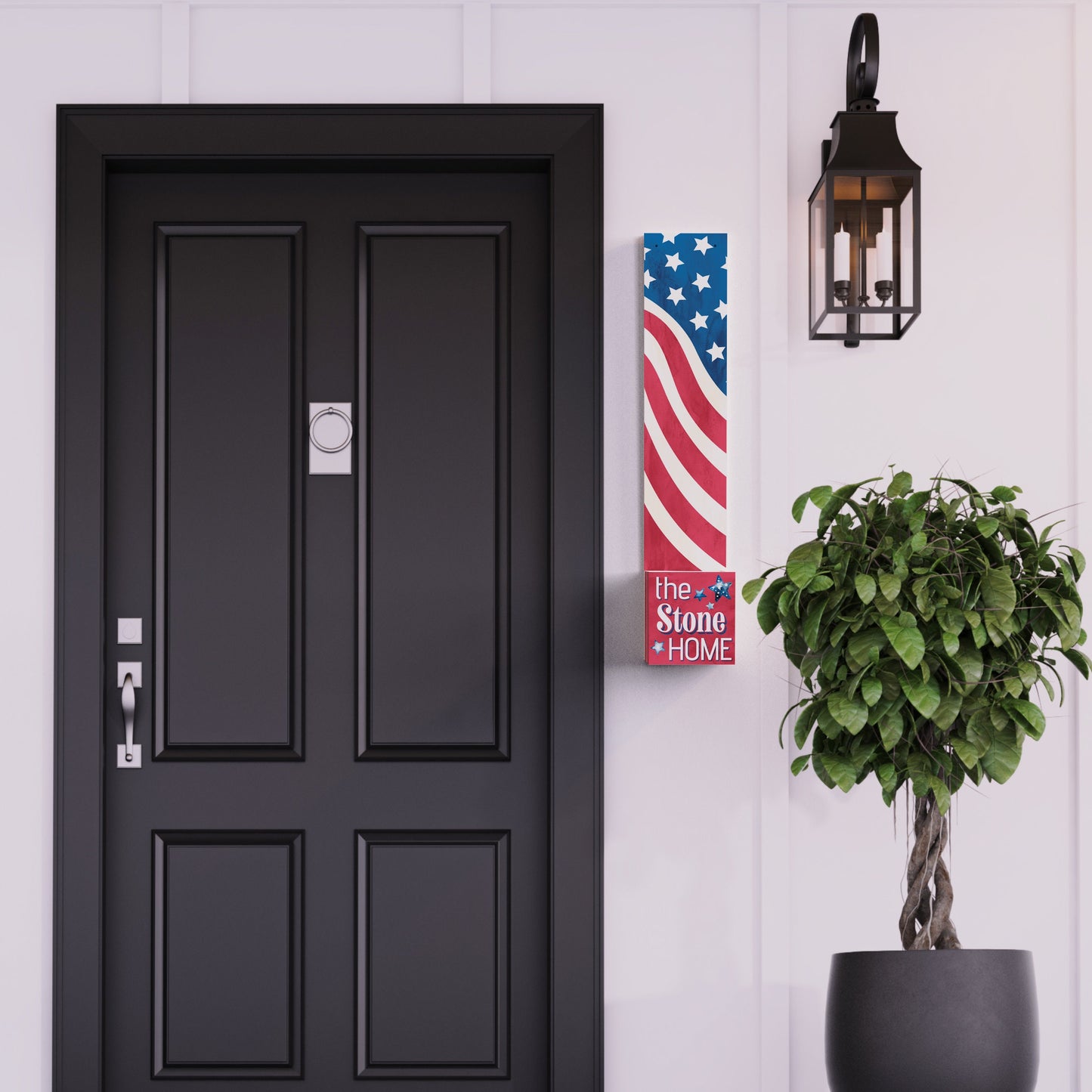 36in 4th of July Address Sign with Holder & Succulent Planter - An Address Plaque Planter for Outdoor Decor and Celebration
