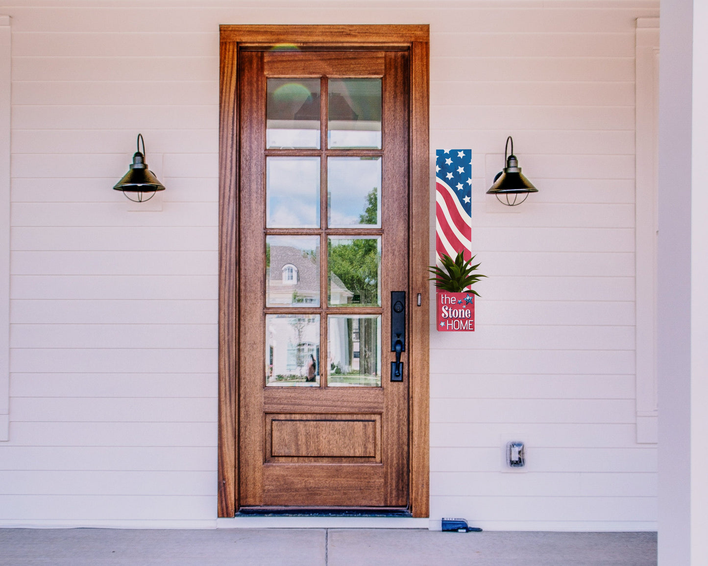 36in 4th of July Address Sign with Holder & Succulent Planter - An Address Plaque Planter for Outdoor Decor and Celebration