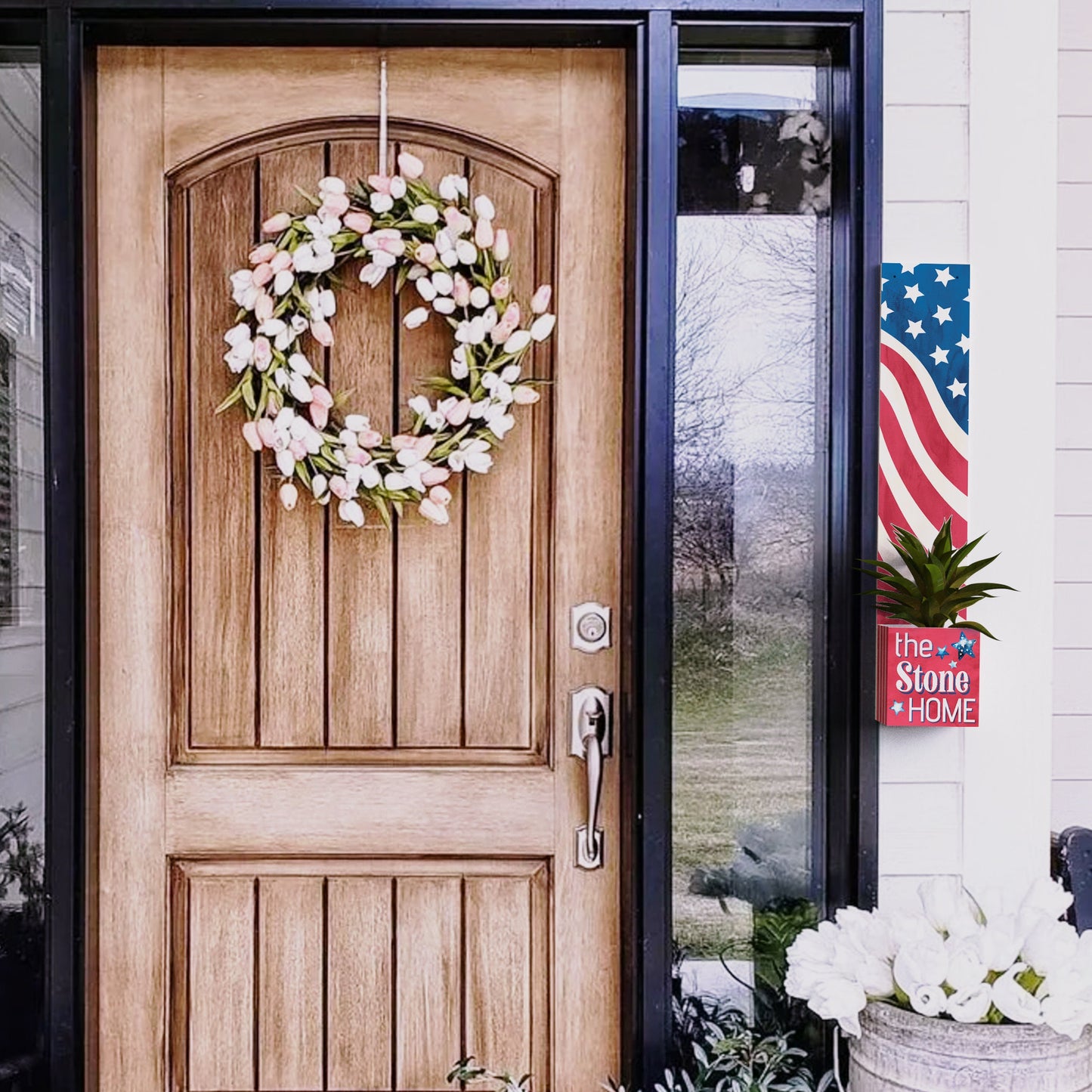 36in 4th of July Address Sign with Holder & Succulent Planter - An Address Plaque Planter for Outdoor Decor and Celebration
