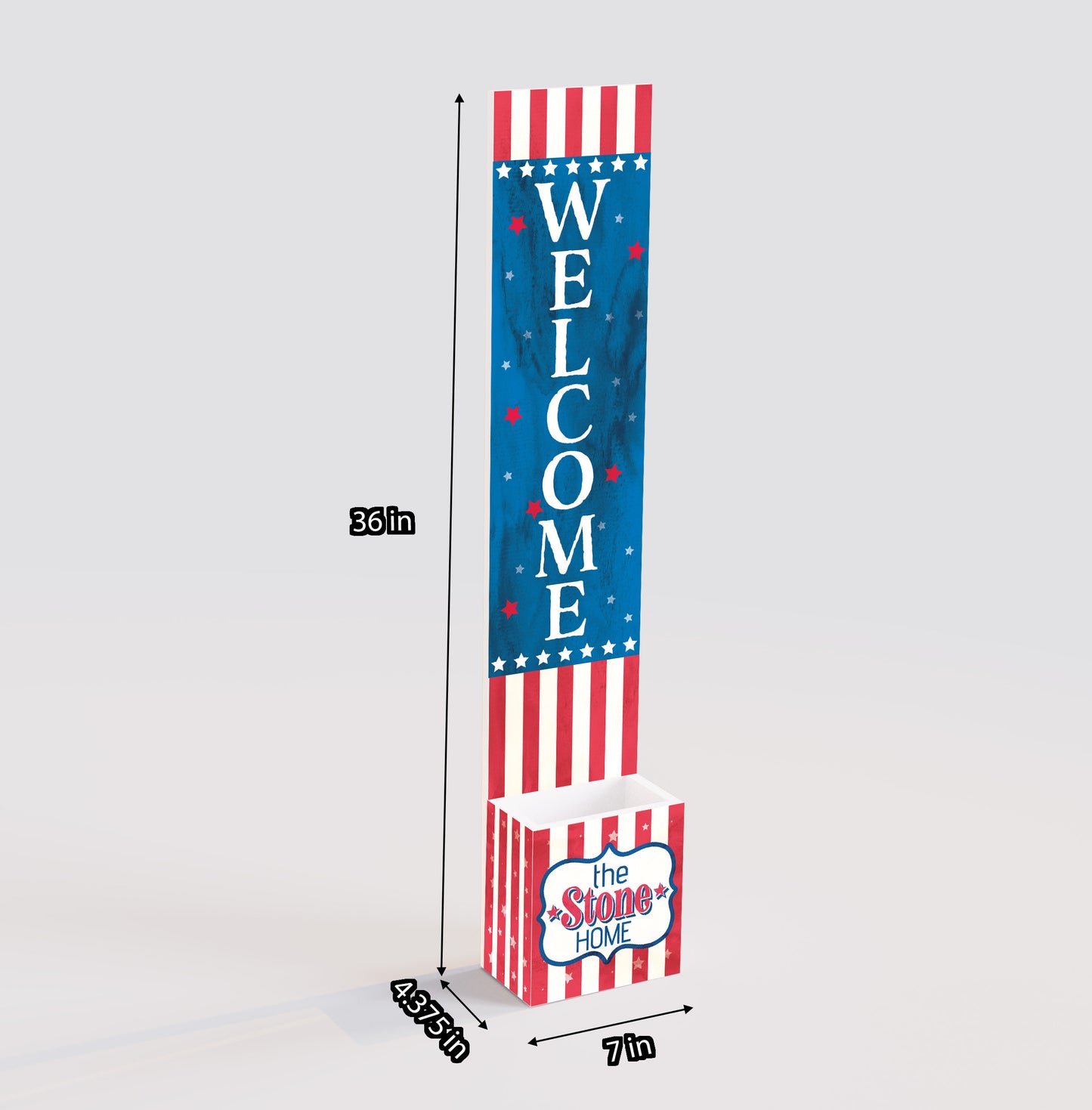 36in 4th of July Address Sign with Holder & Succulent Planter - Address Plaque Planter for Outdoor Decor and Celebration