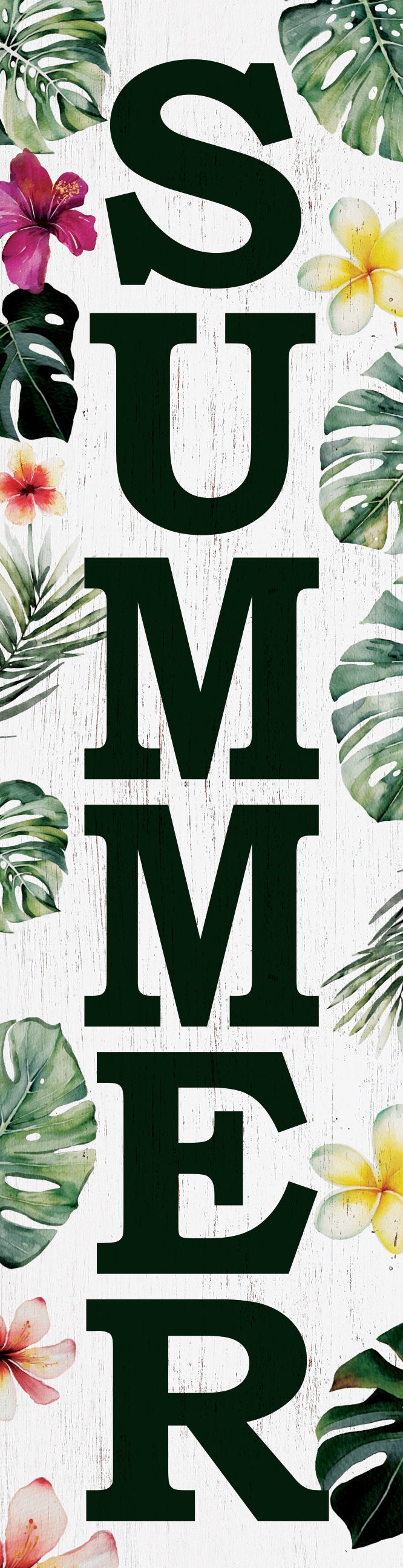 36in Tropical Summer Porch Sign with Palm Leaf Pattern for Front Door, Wooden 36-inch Beach-Themed Entryway Decor