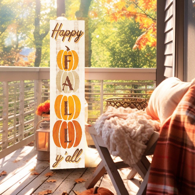 36in "Happy Fall Y'all" Wooden Porch Sign Seasonal Front Door Display | Perfect for Autumn Celebrations | Rustic Decor