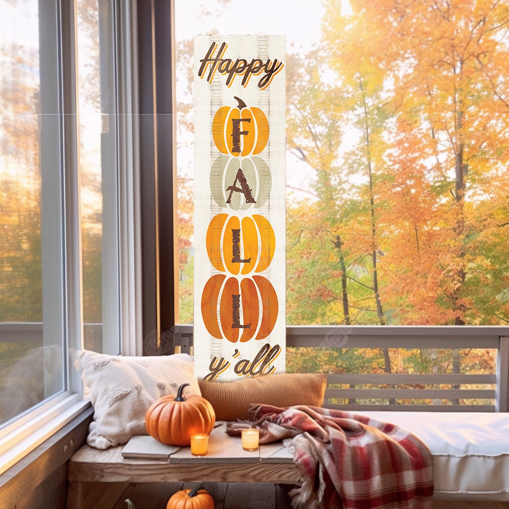 36in "Happy Fall Y'all" Wooden Porch Sign Seasonal Front Door Display | Perfect for Autumn Celebrations | Rustic Decor