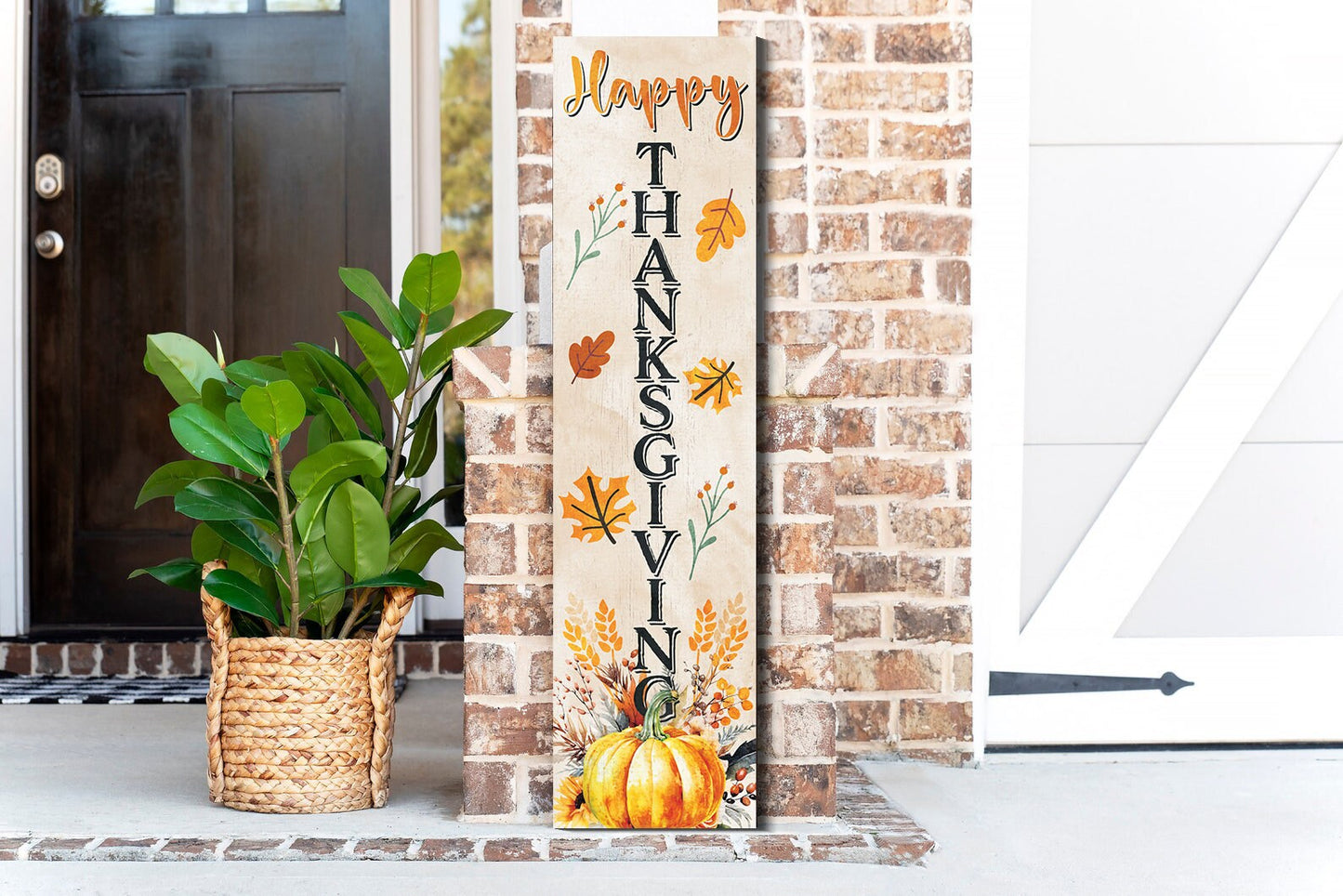 36in "Happy Thanksgiving" Fall Porch Sign - Rustic Harvest Decor for Front Door Display during Autumn Celebrations