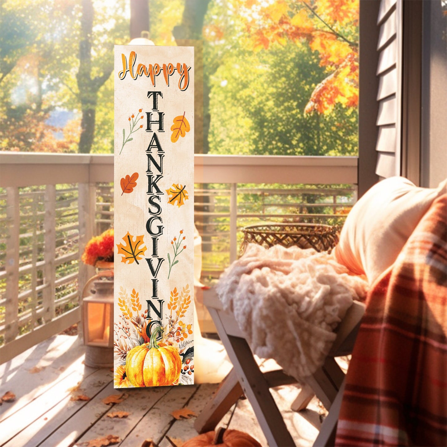 36in "Happy Thanksgiving" Fall Porch Sign - Rustic Harvest Decor for Front Door Display during Autumn Celebrations