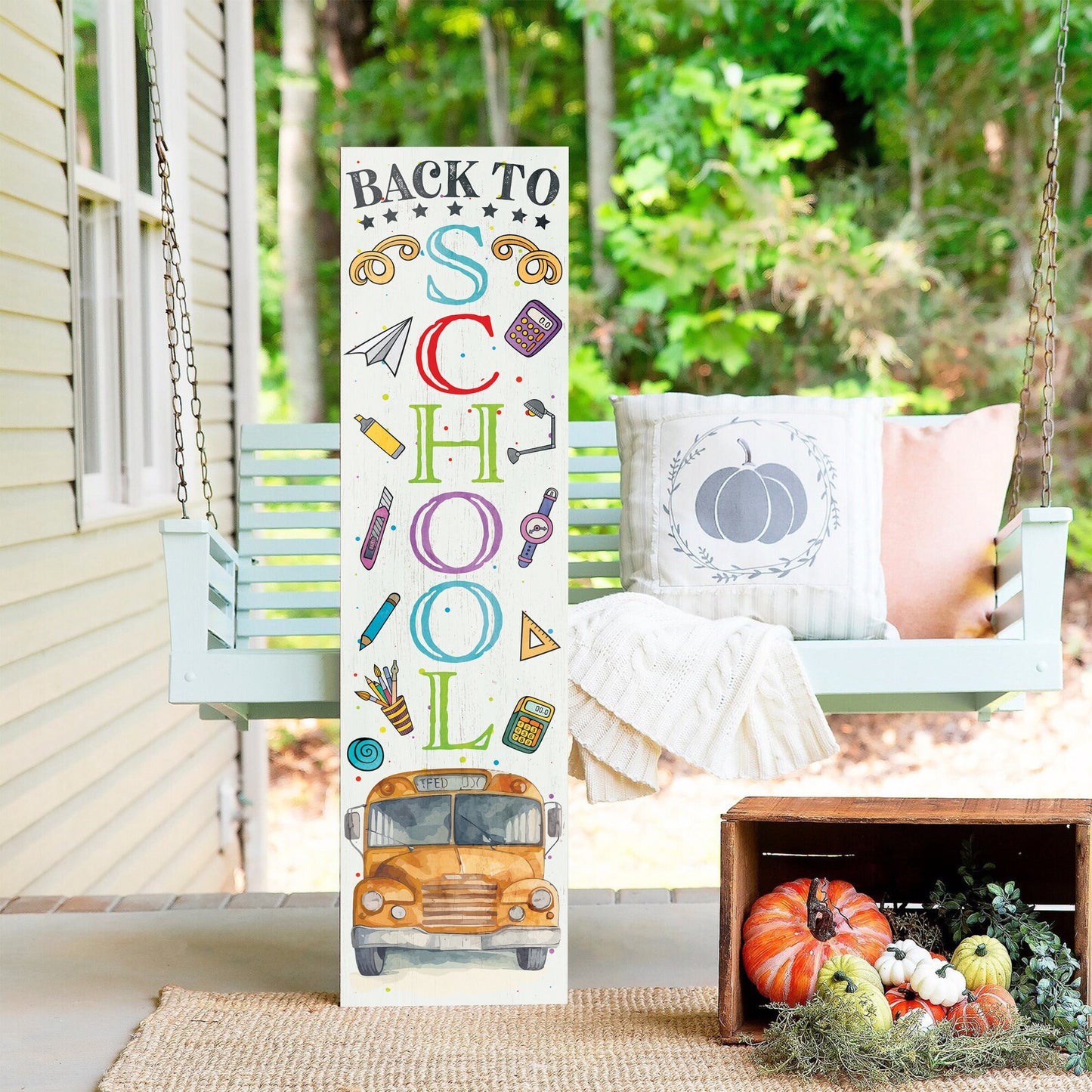36in "Back to School" Porch Sign - Wooden Wall Decor for Classroom Door Decoration