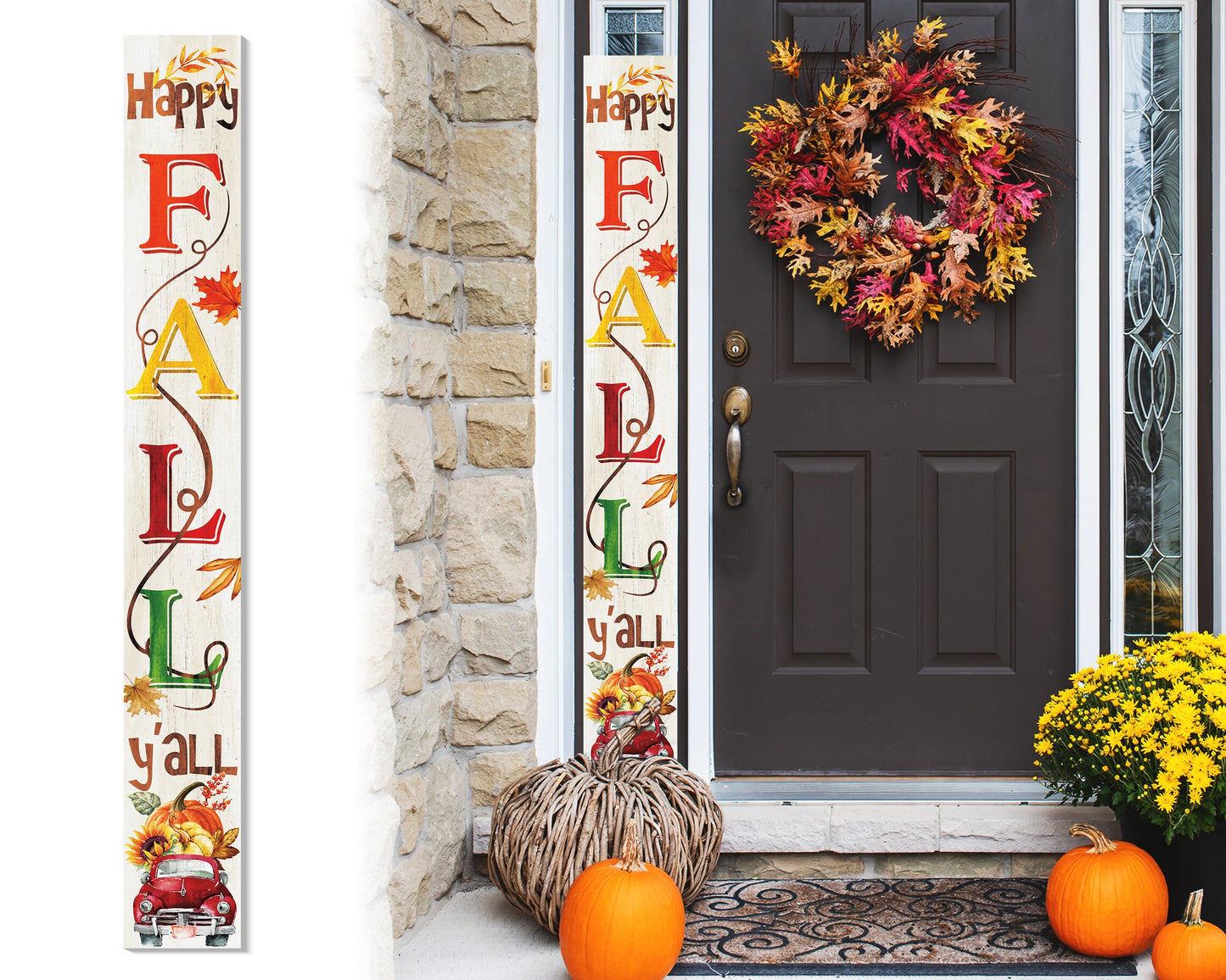 72-Inch Wooden "Happy Fall Y'all" Porch Sign - Seasonal Front Door Decor for Autumn Celebrations