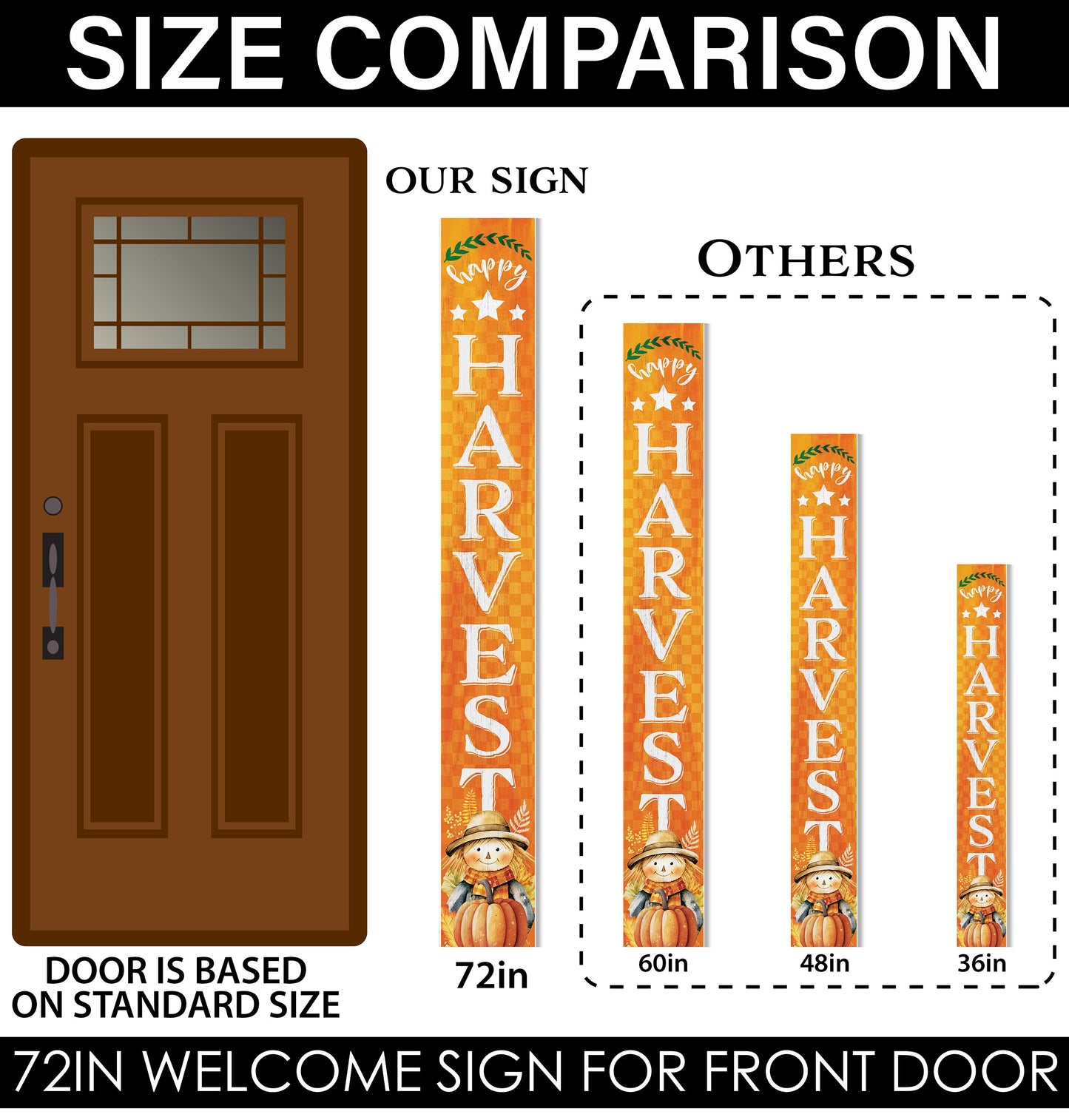 72In "Happy Harvest" Fall Porch Sign With Scarecrow Design - Porch Decor For Front Door During Autumn And Thanksgiving Celebrations