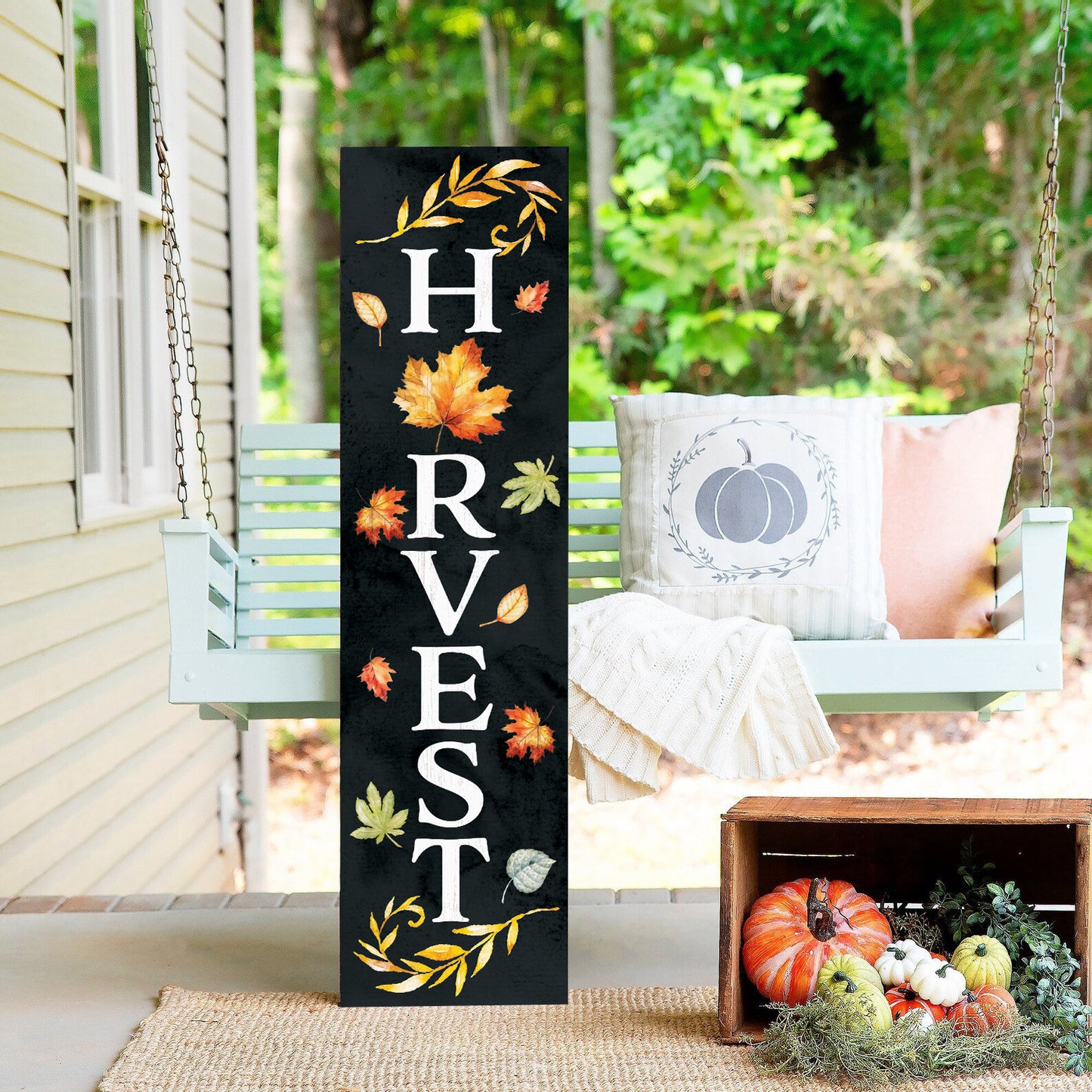 36in "Harvest" Fall Porch Sign | Front Door Decor | Autumn Celebrations Sign | Vintage Farmhouse Decor | Seasonal Outdoor Decoration