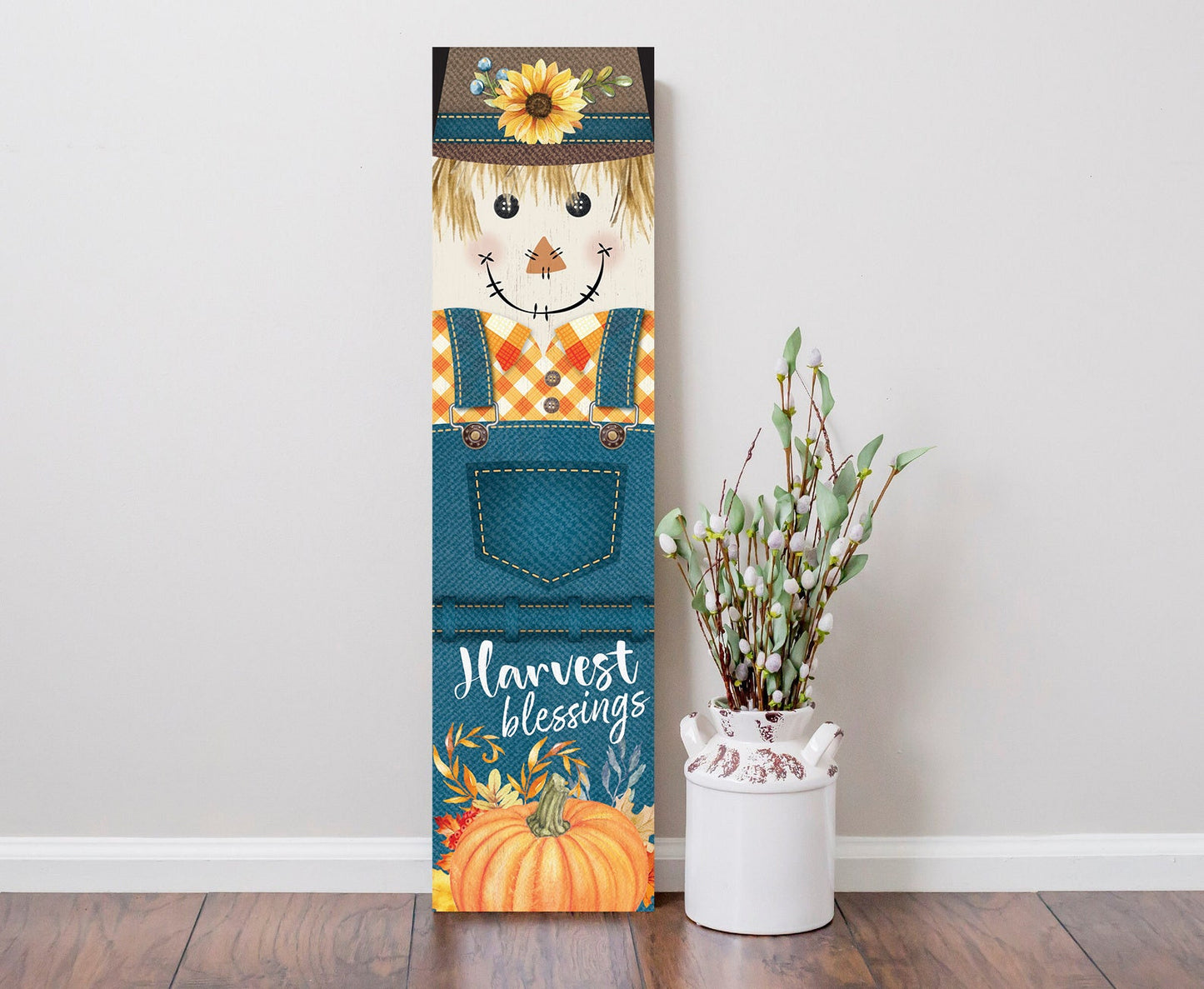 36in Harvest Blessings Scarecrow Outdoor Porch Sign - Fall Porch Leaner, Scarecrow Porch Decor, Fall Sign
