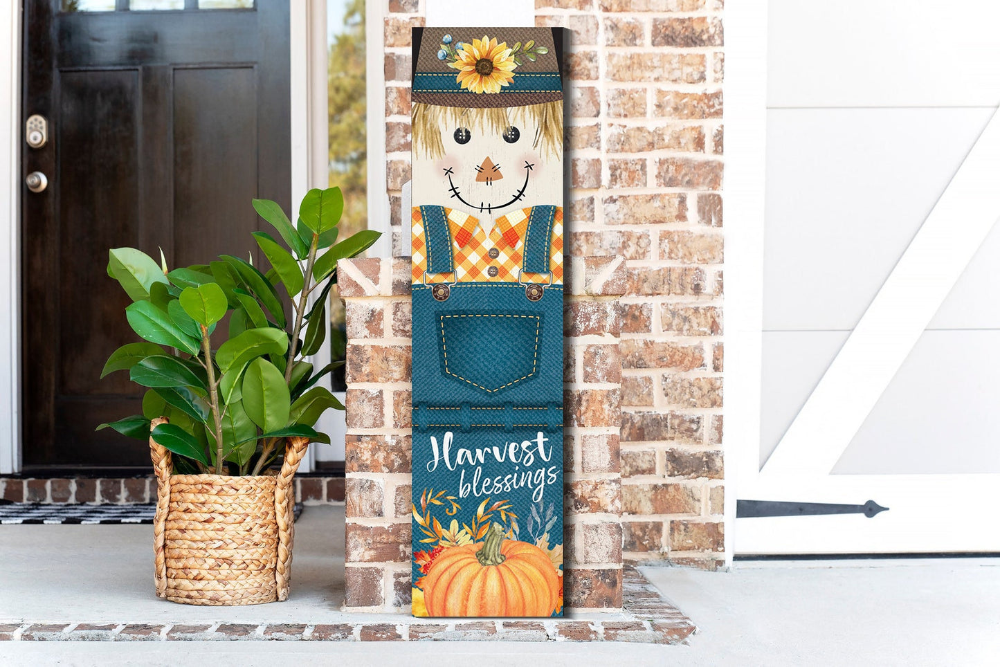 36in Harvest Blessings Scarecrow Outdoor Porch Sign - Fall Porch Leaner, Scarecrow Porch Decor, Fall Sign