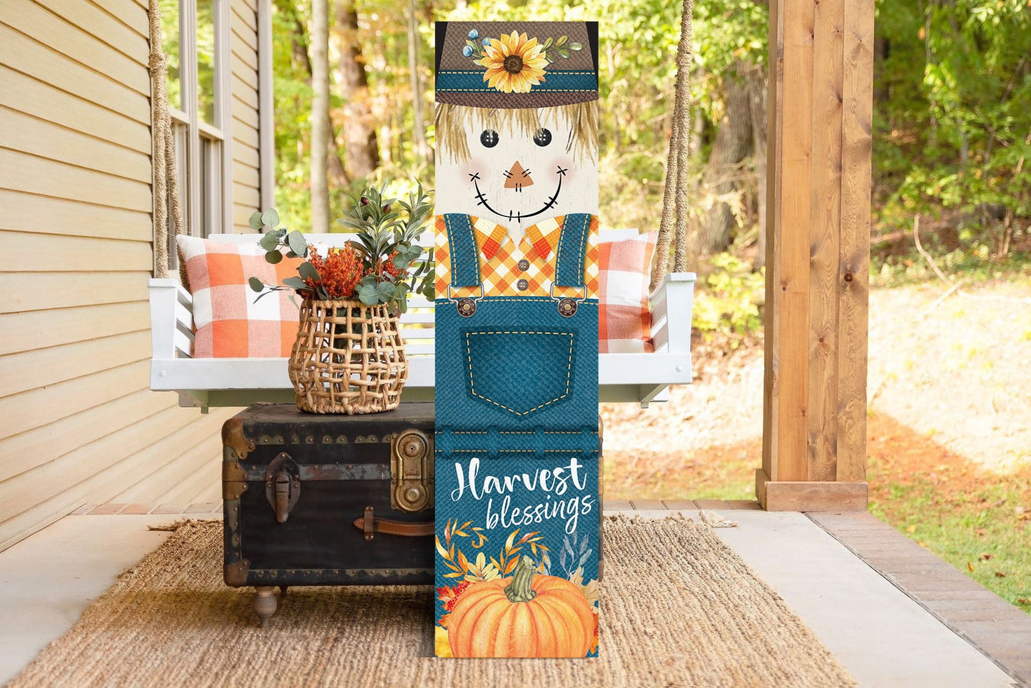 36in Harvest Blessings Scarecrow Outdoor Porch Sign - Fall Porch Leaner, Scarecrow Porch Decor, Fall Sign