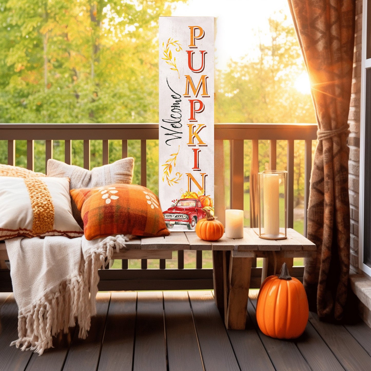 36in "Welcome Pumpkin" Fall Porch Sign - Rustic Harvest Decor for Front Door Display during Autumn Celebrations