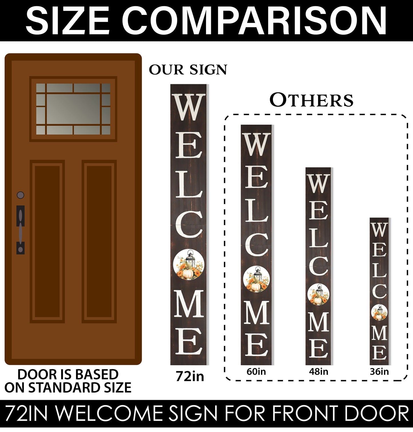 72in "Welcome" Fall Porch Sign with Lantern Design - Brown Porch Board Decor for Front Door during Autumn and Thanksgiving Celebrations