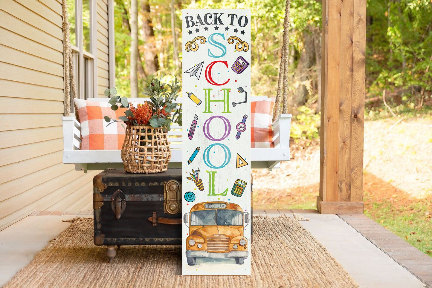 36in "Back to School" Porch Sign - Wooden Wall Decor for Classroom Door Decoration