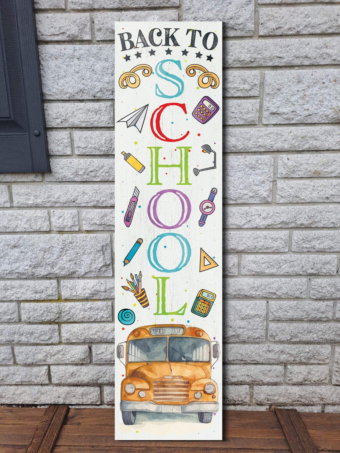 36in "Back to School" Porch Sign - Wooden Wall Decor for Classroom Door Decoration