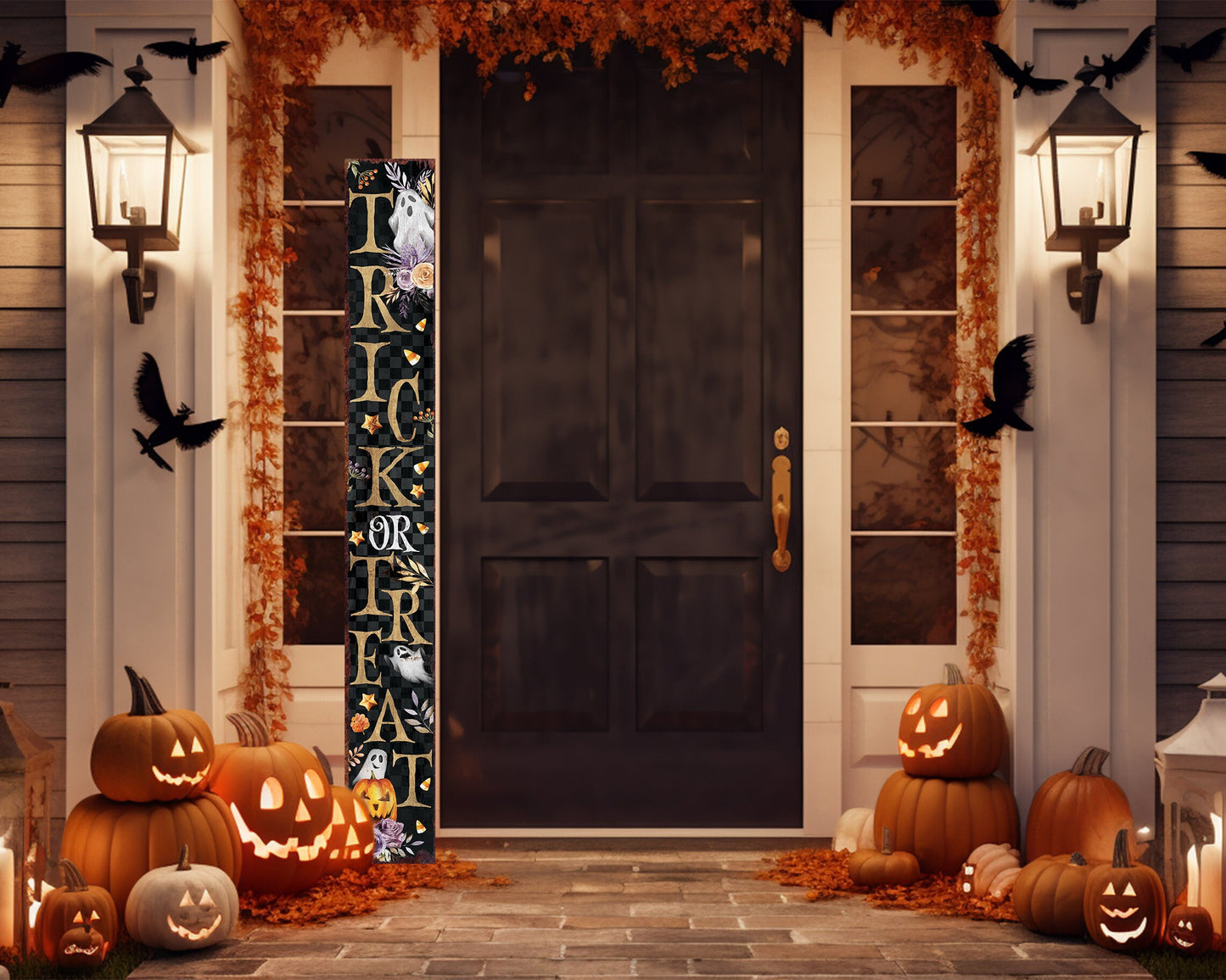 72in Trick or Treat Halloween Welcome Porch Sign Front Door Decor Halloween Decoration Rustic Modern Farmhouse Entryway Decor
