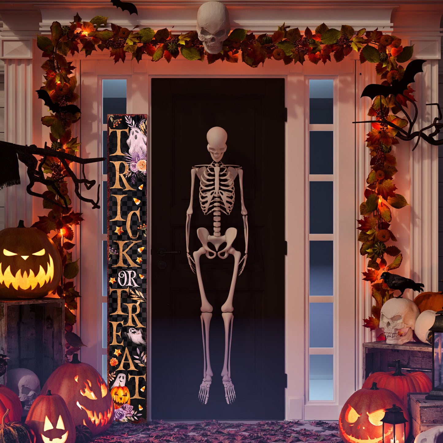 72in Trick or Treat Halloween Welcome Porch Sign Front Door Decor Halloween Decoration Rustic Modern Farmhouse Entryway Decor